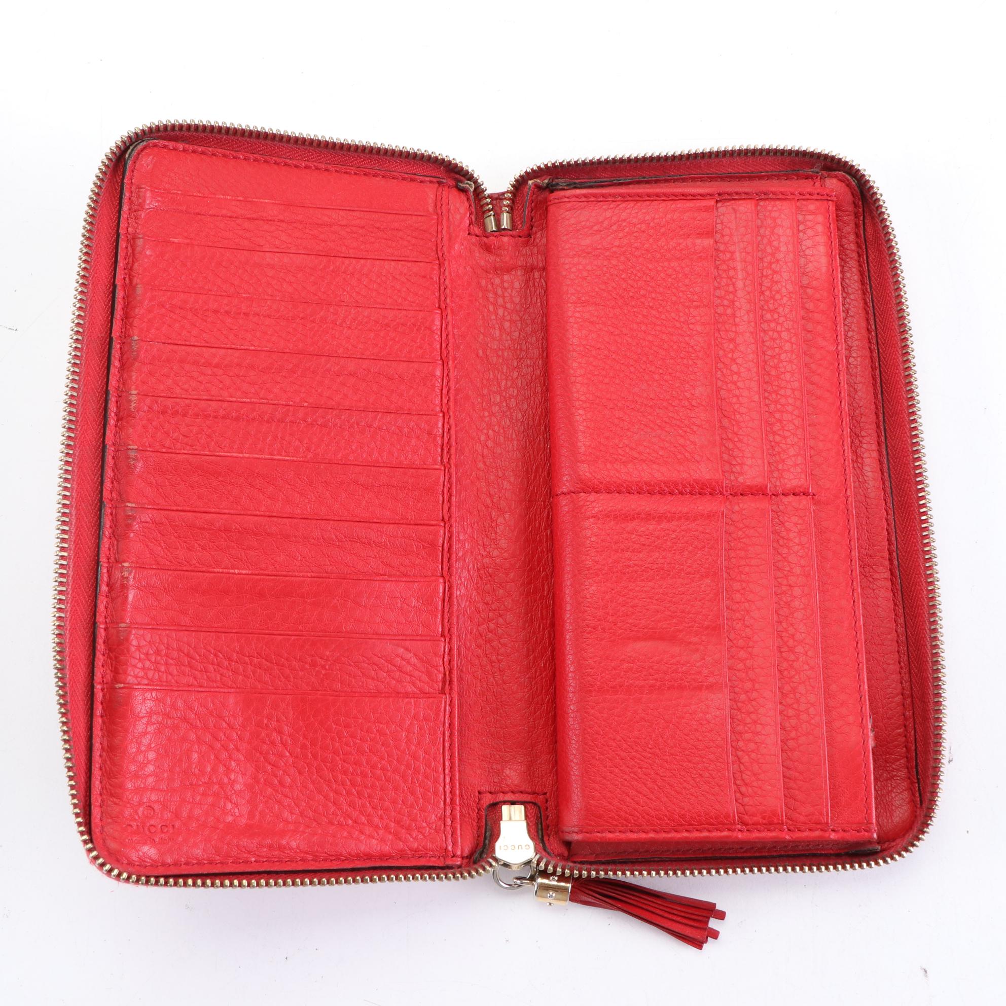 Gucci Soho Zip-Around Wallet in Red Grain Leather with Tassel