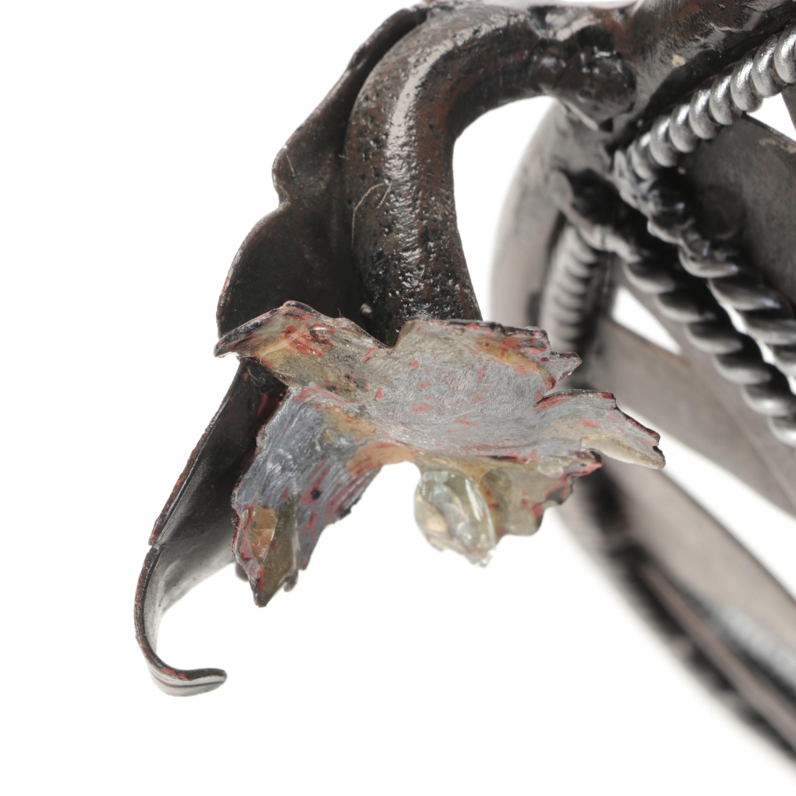 Patinated Metal Lattice Basket with Vine Handle and Glass Fruit