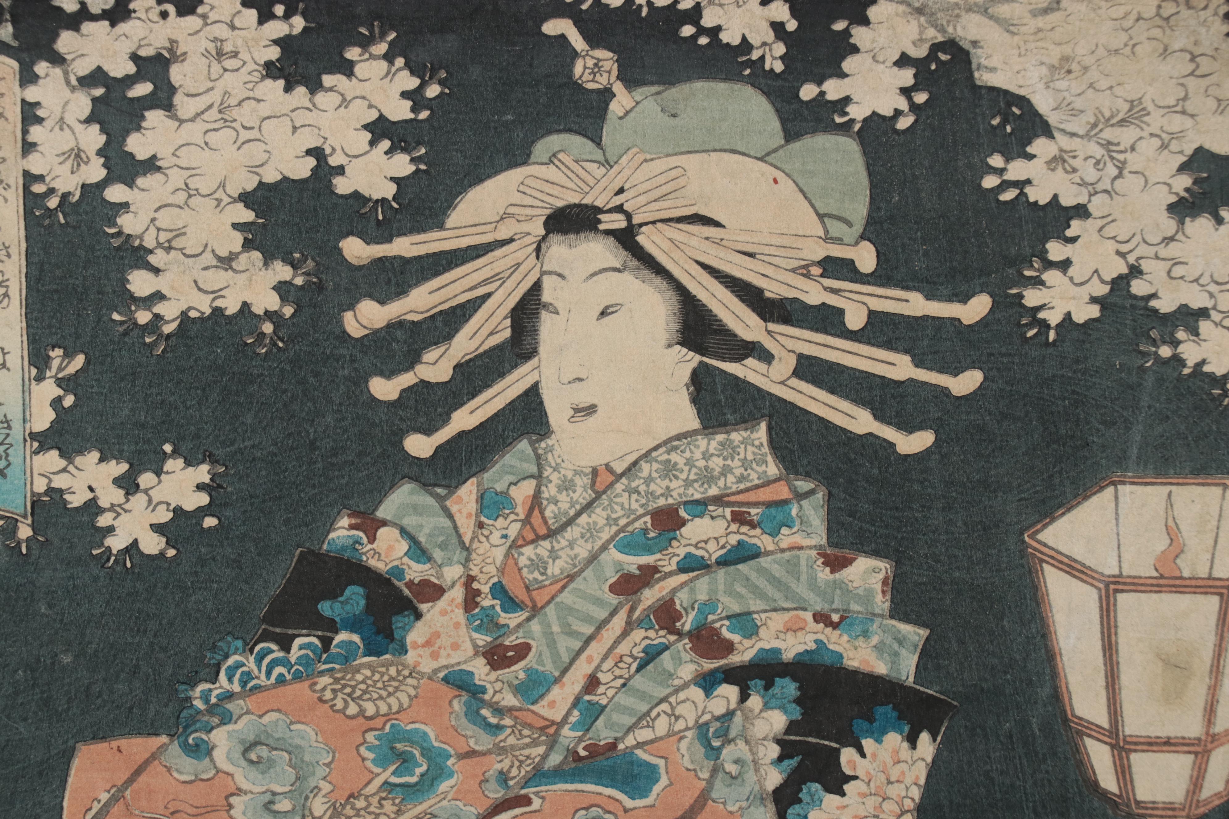 Woodblock After Utagawa Kunisada of Cherry Blossoms