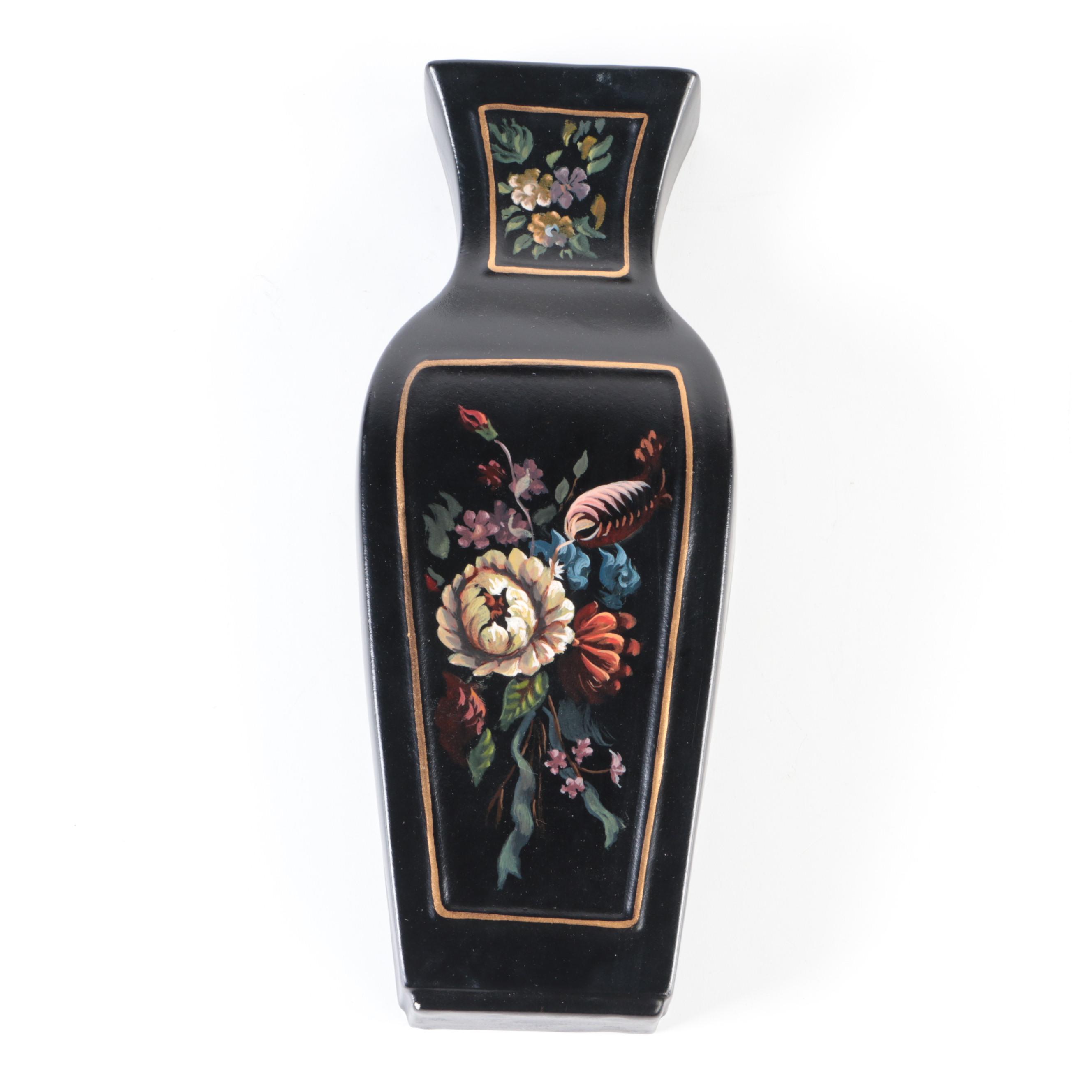 Hand-Painted Tole Style Porcelain Wall Pocket Vases