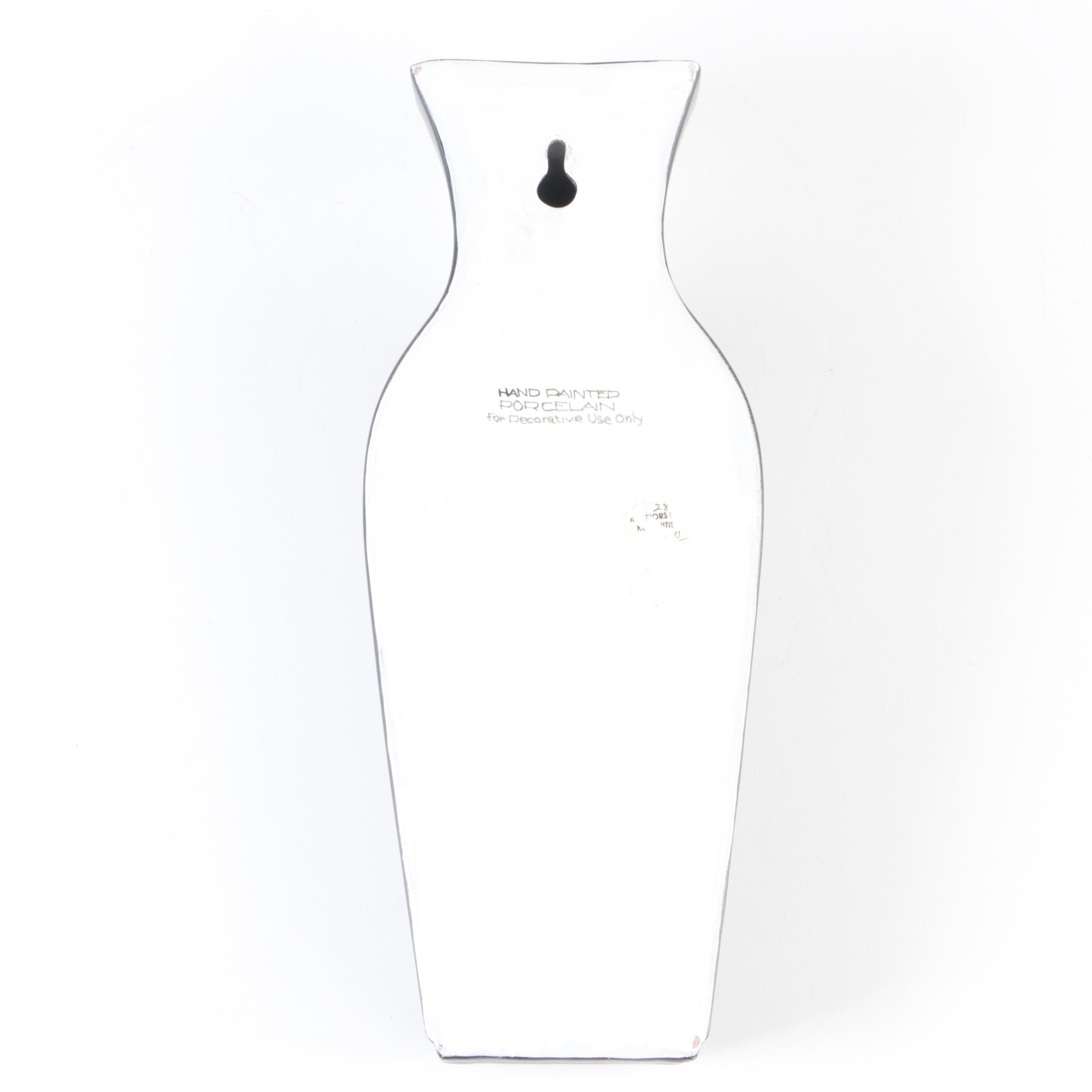 Hand-Painted Tole Style Porcelain Wall Pocket Vases