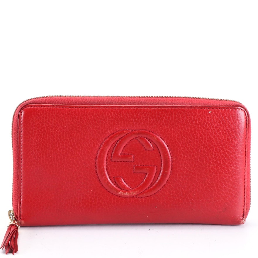Gucci Soho Zip-Around Wallet in Red Grain Leather with Tassel
