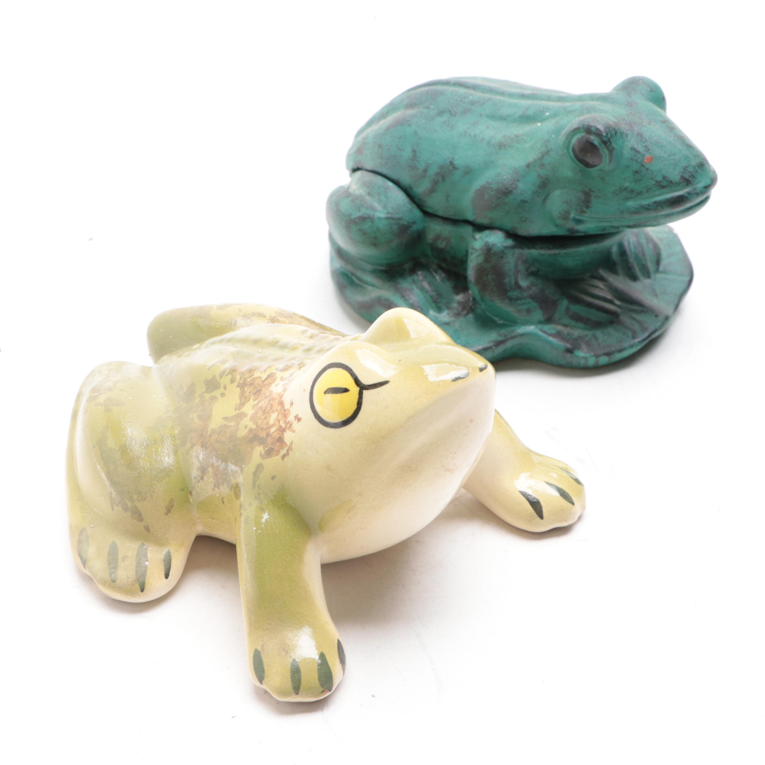 Glazed Ceramic Frog Figurines and Frog Box