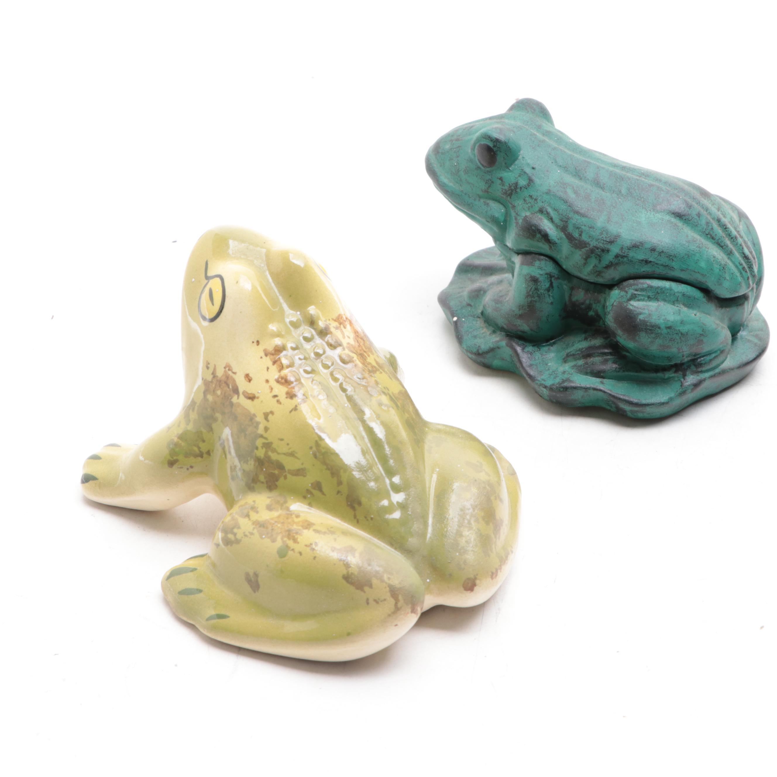 Glazed Ceramic Frog Figurines and Frog Box