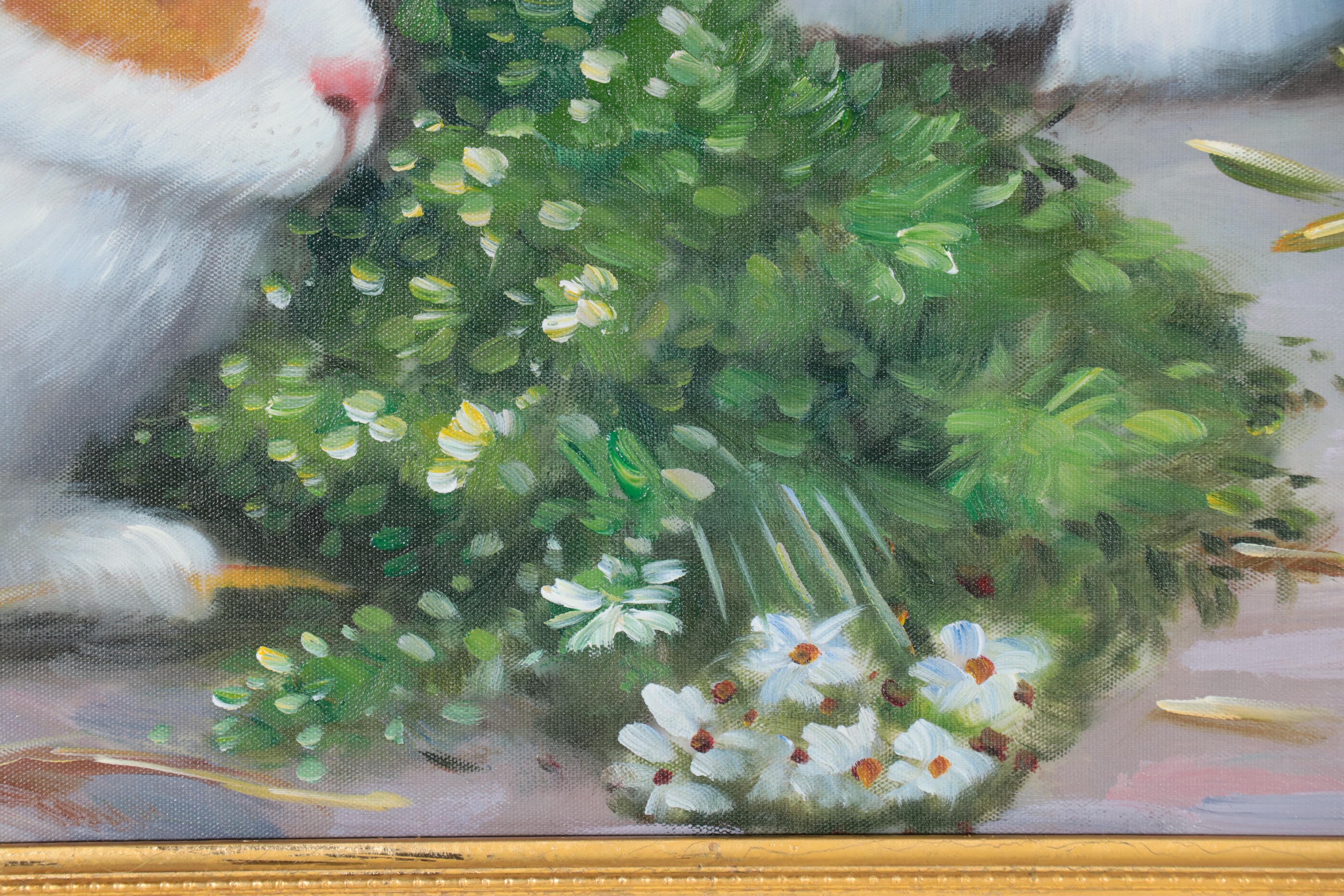 Oil Painting of Rabbits, Late 20th Century