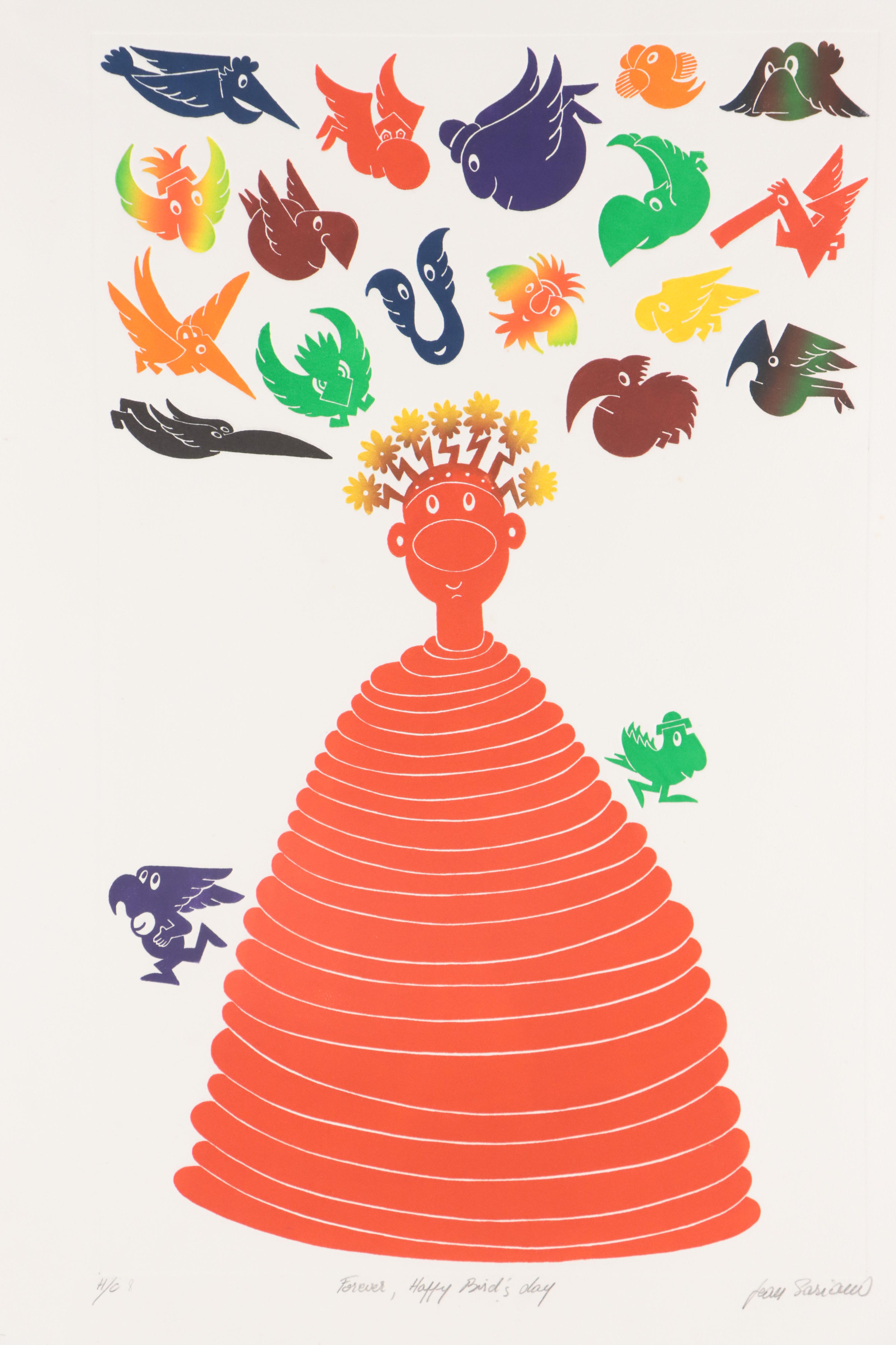 Jean Sariano Etching "Forever, Happy Bird's Day"