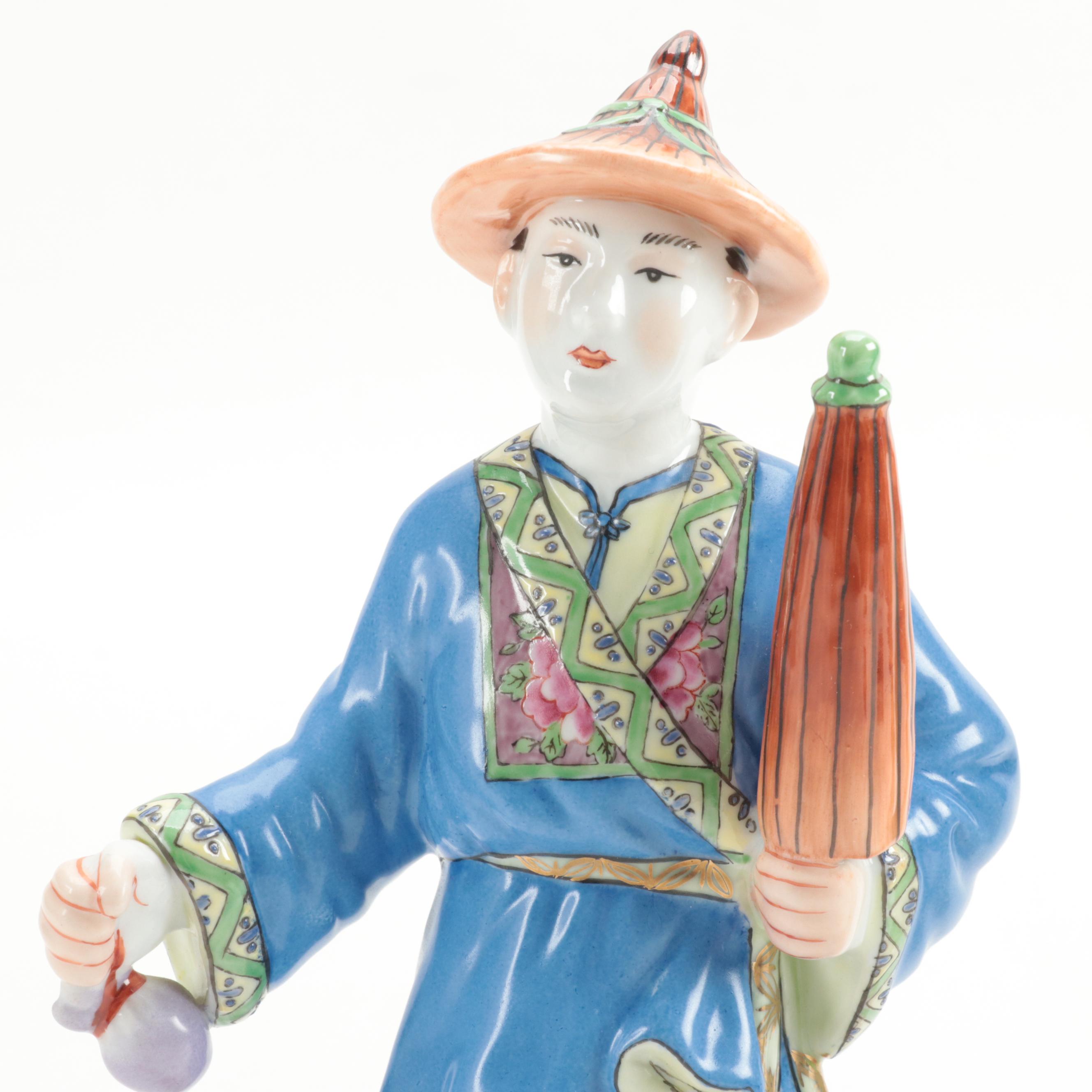 Chelsea House Hand-Painted Porcelain Male and Female Chinoiserie Figures
