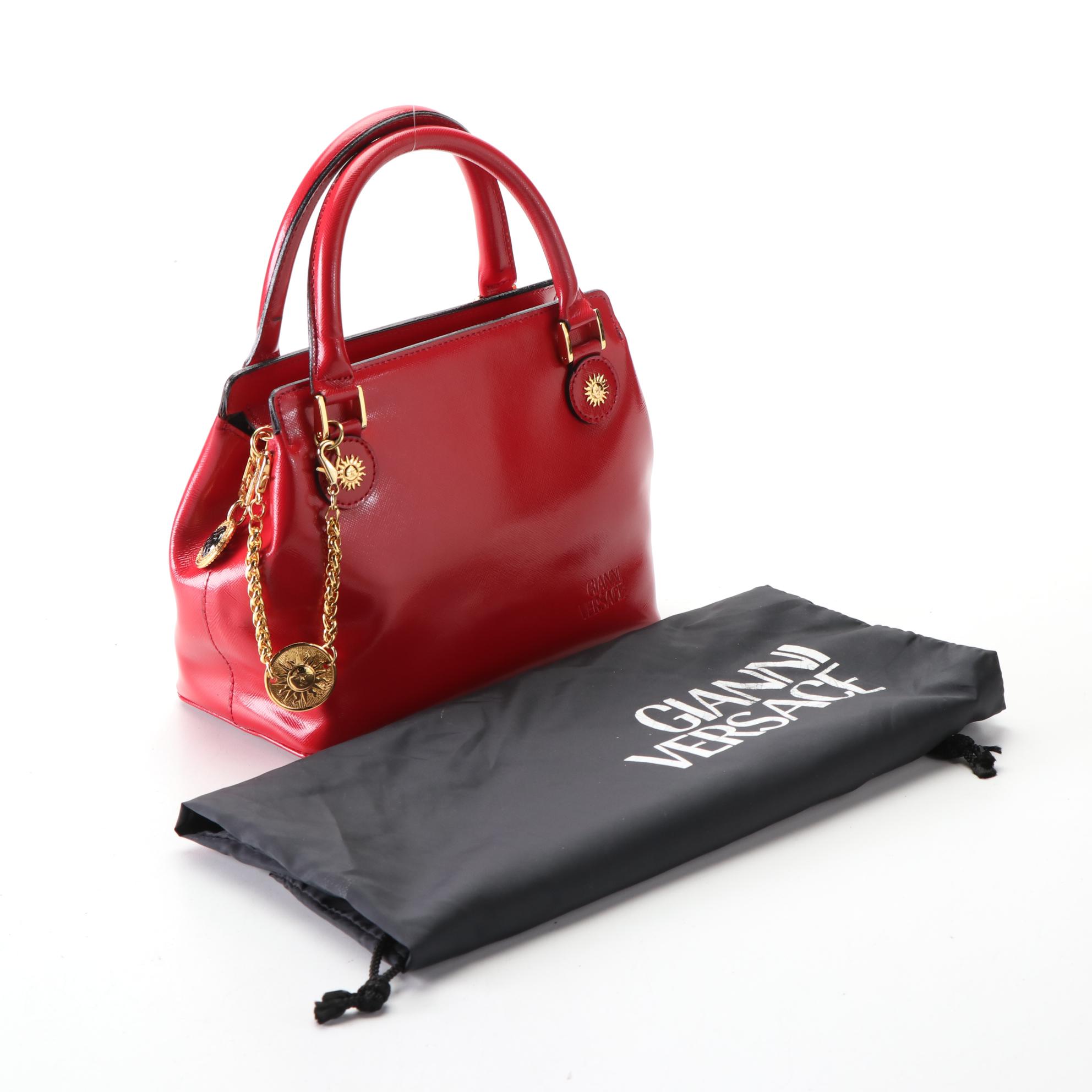 Gianni Versace Sun Logo Mini Handbag in Glazed Leather