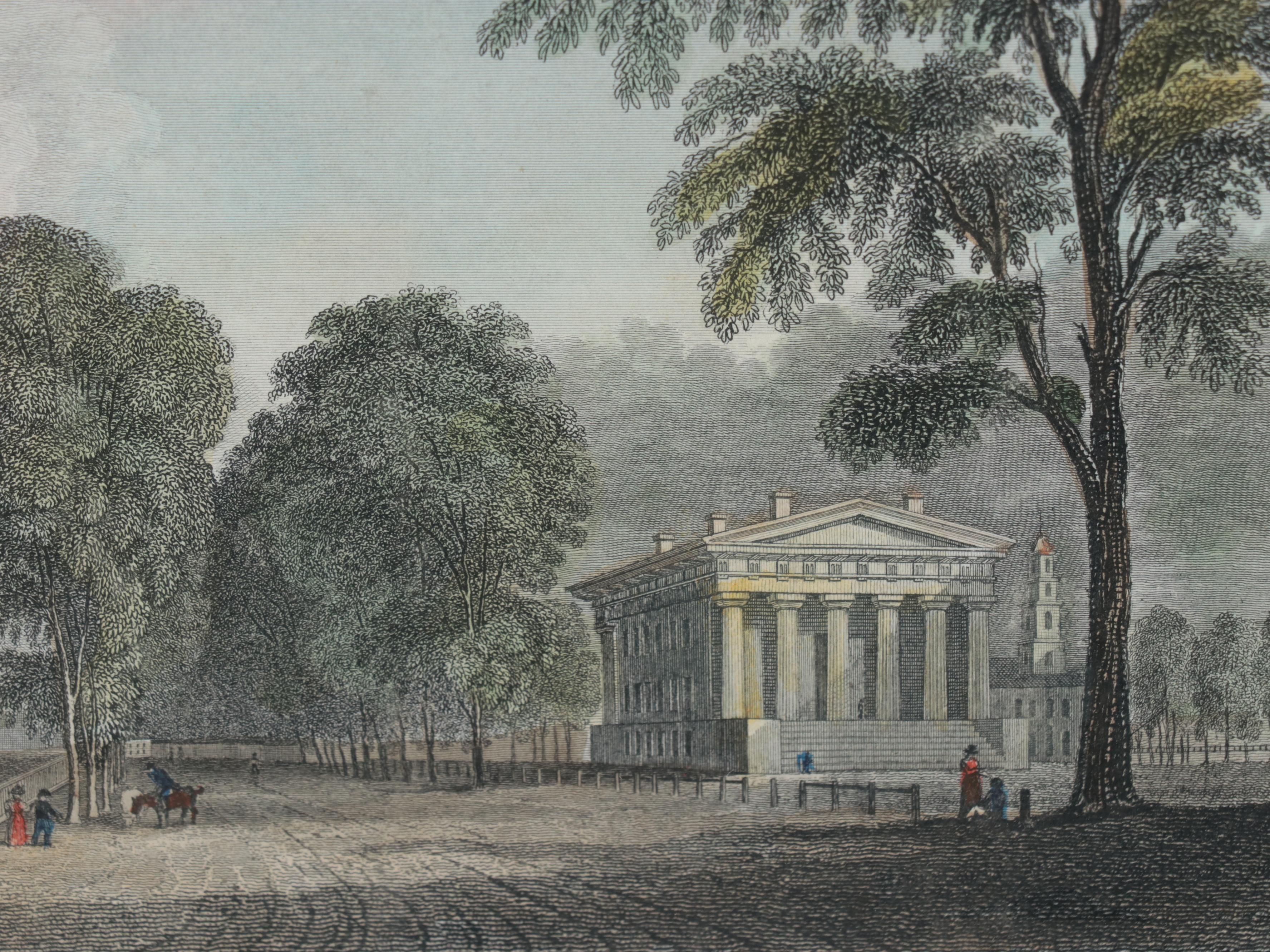 Hand-Colored Engraving G.B. Metzeroth of Yale College and State House