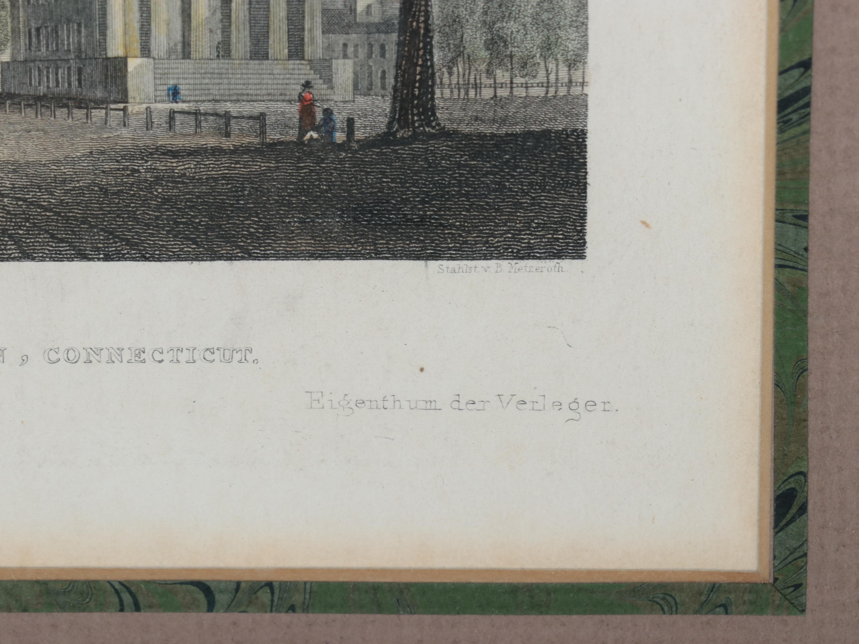 Hand-Colored Engraving G.B. Metzeroth of Yale College and State House