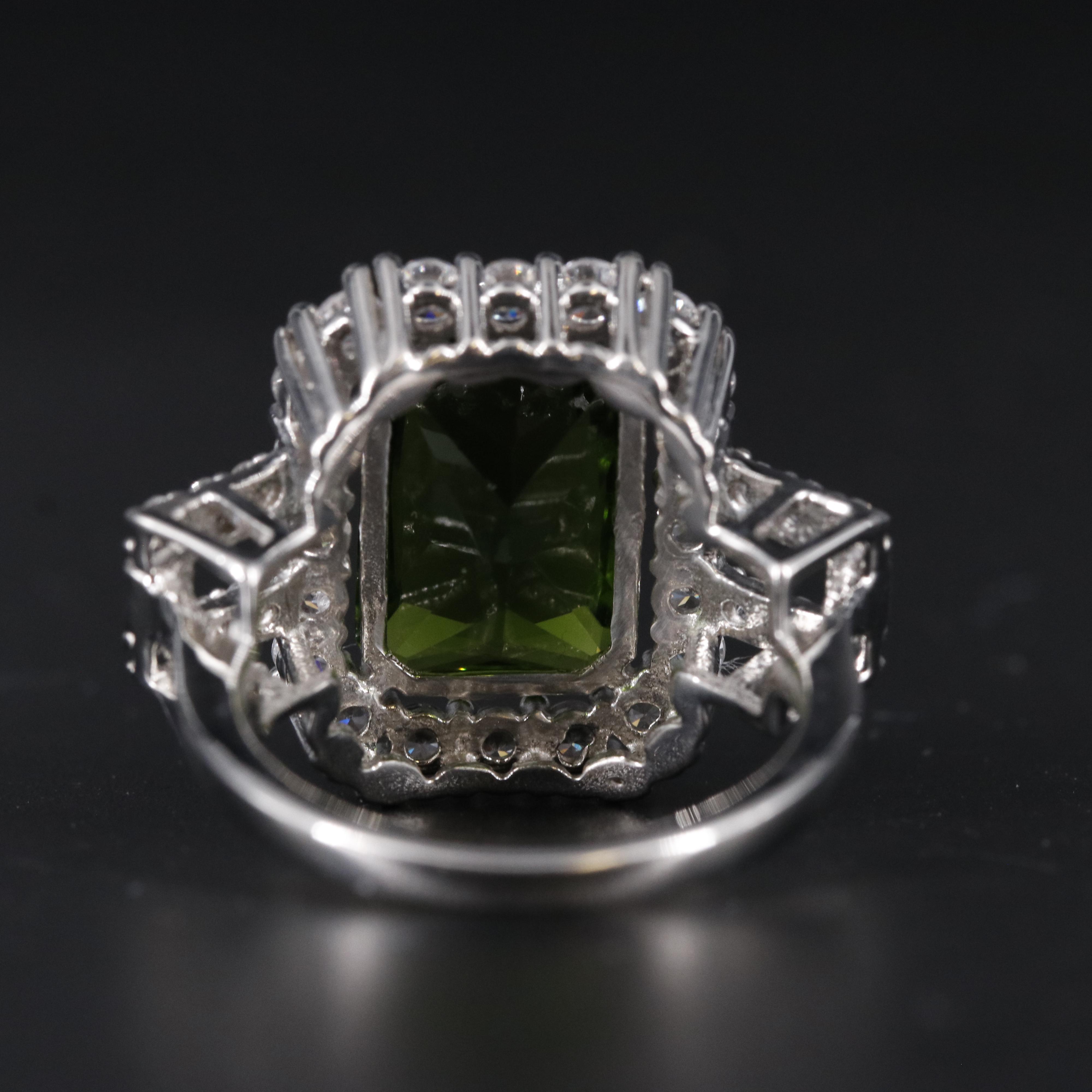 Sterling Silver Peridot and Cubic Zirconia Ring
