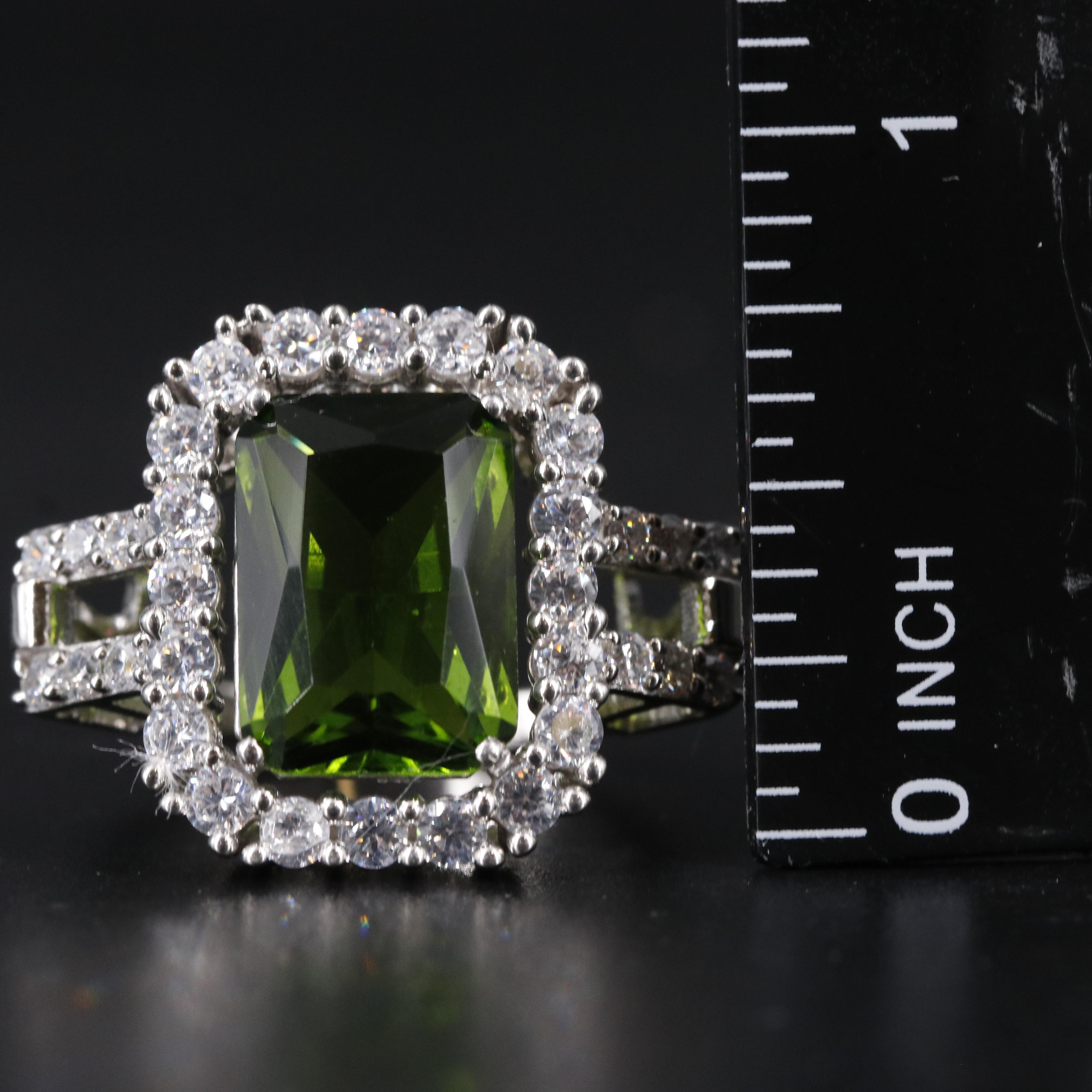 Sterling Silver Peridot and Cubic Zirconia Ring