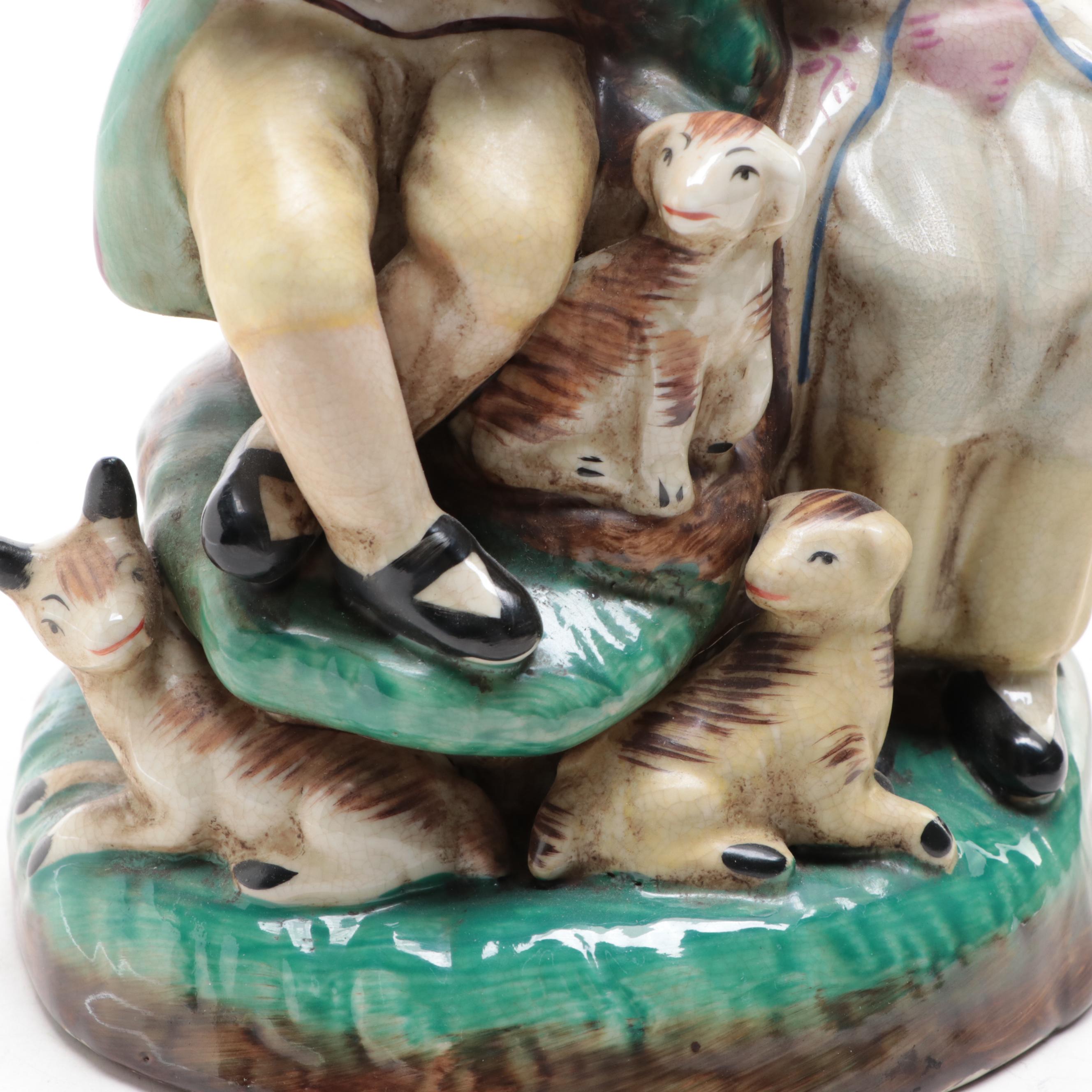 English Pearlware Style Shepherd and Shepherdess Figural Group, 20th Century