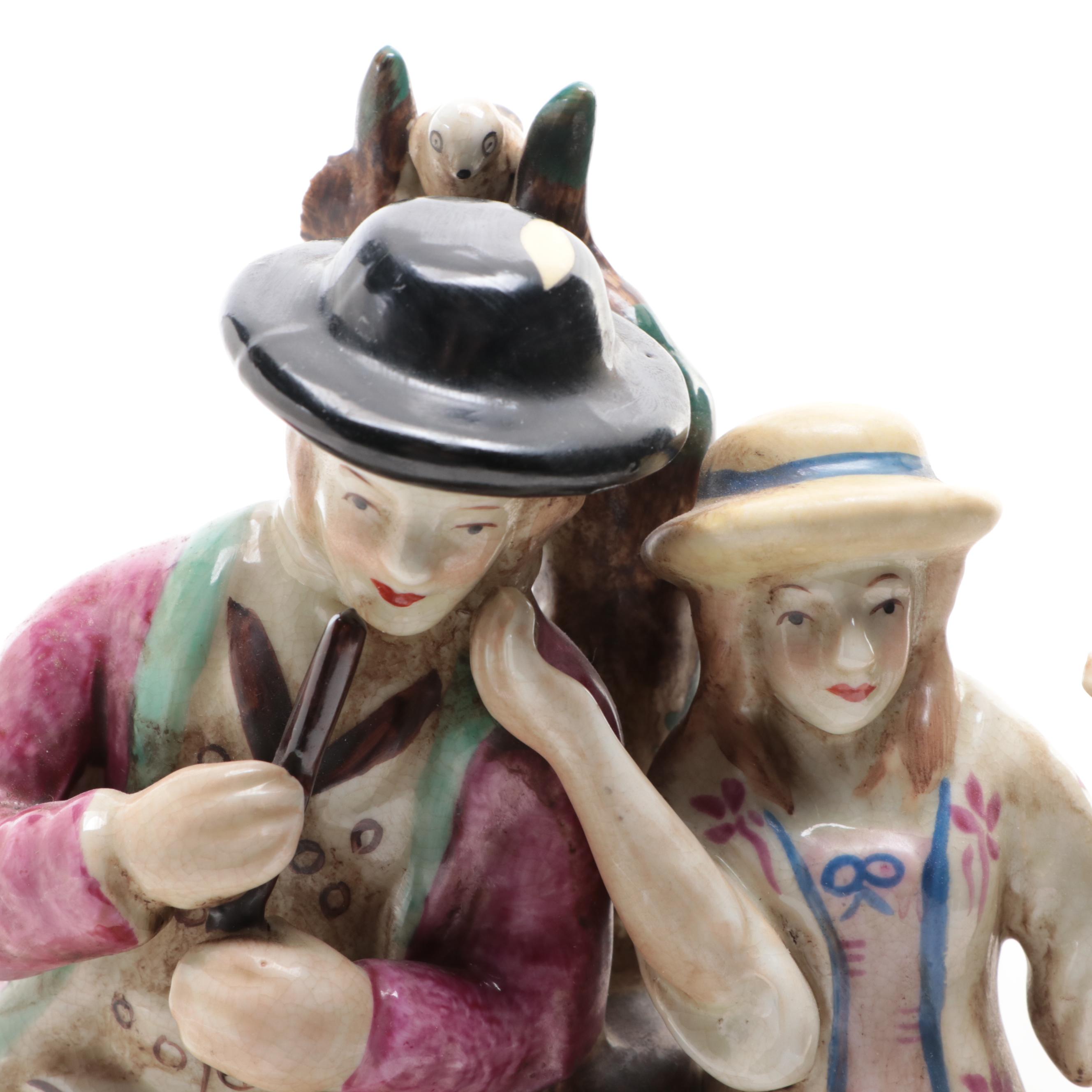 English Pearlware Style Shepherd and Shepherdess Figural Group, 20th Century