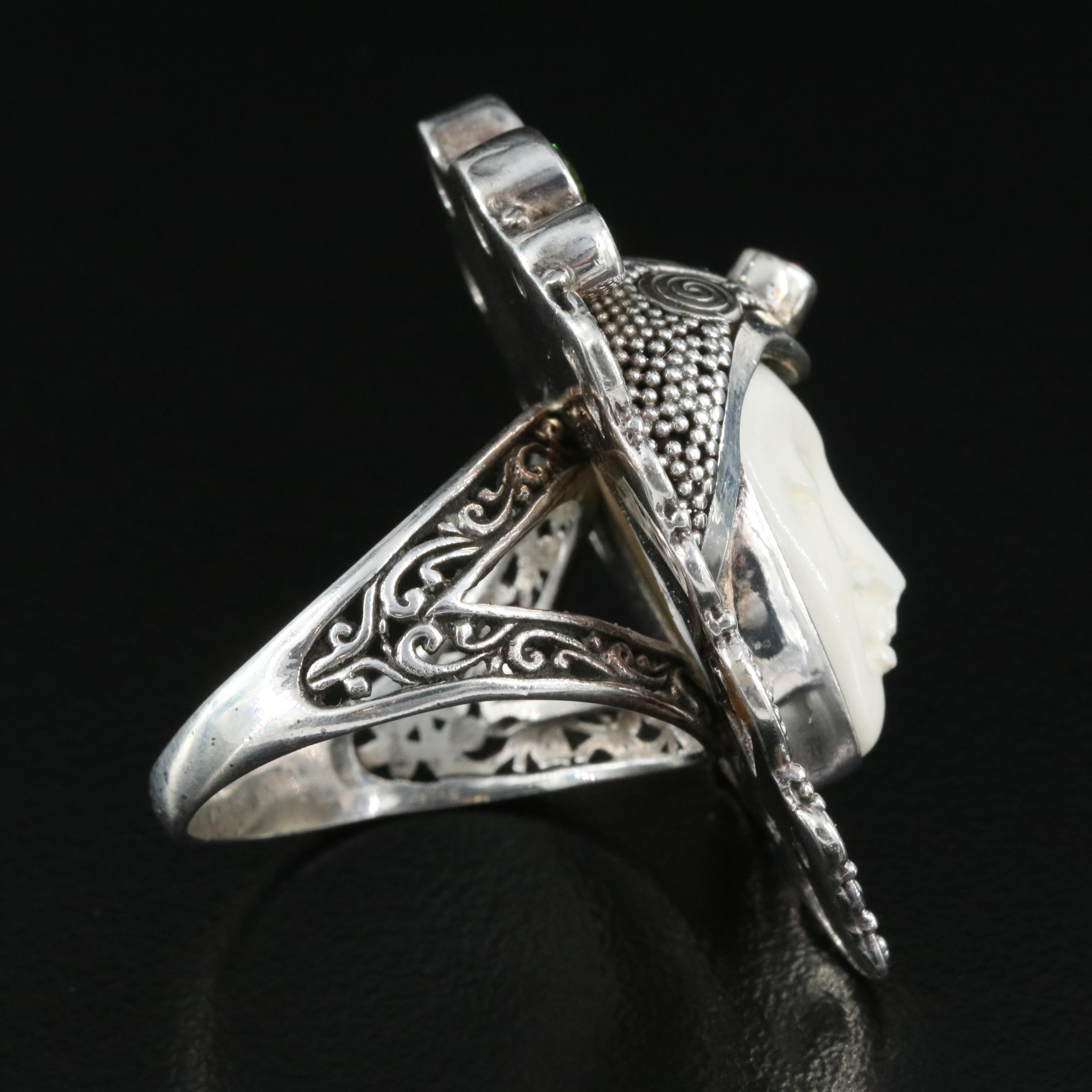 Sterling Figural Ring Including Bone, Iolite and Peridot