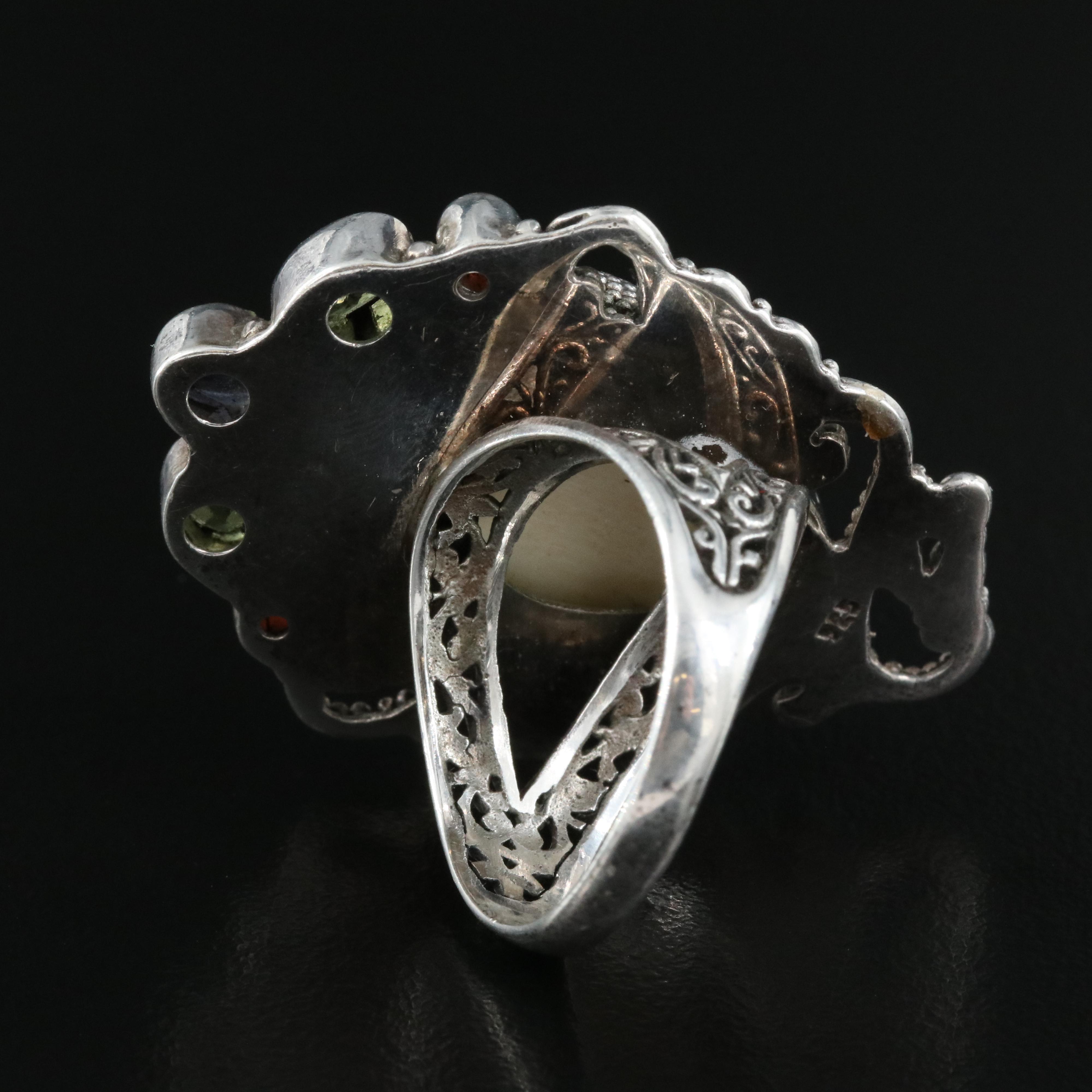 Sterling Figural Ring Including Bone, Iolite and Peridot