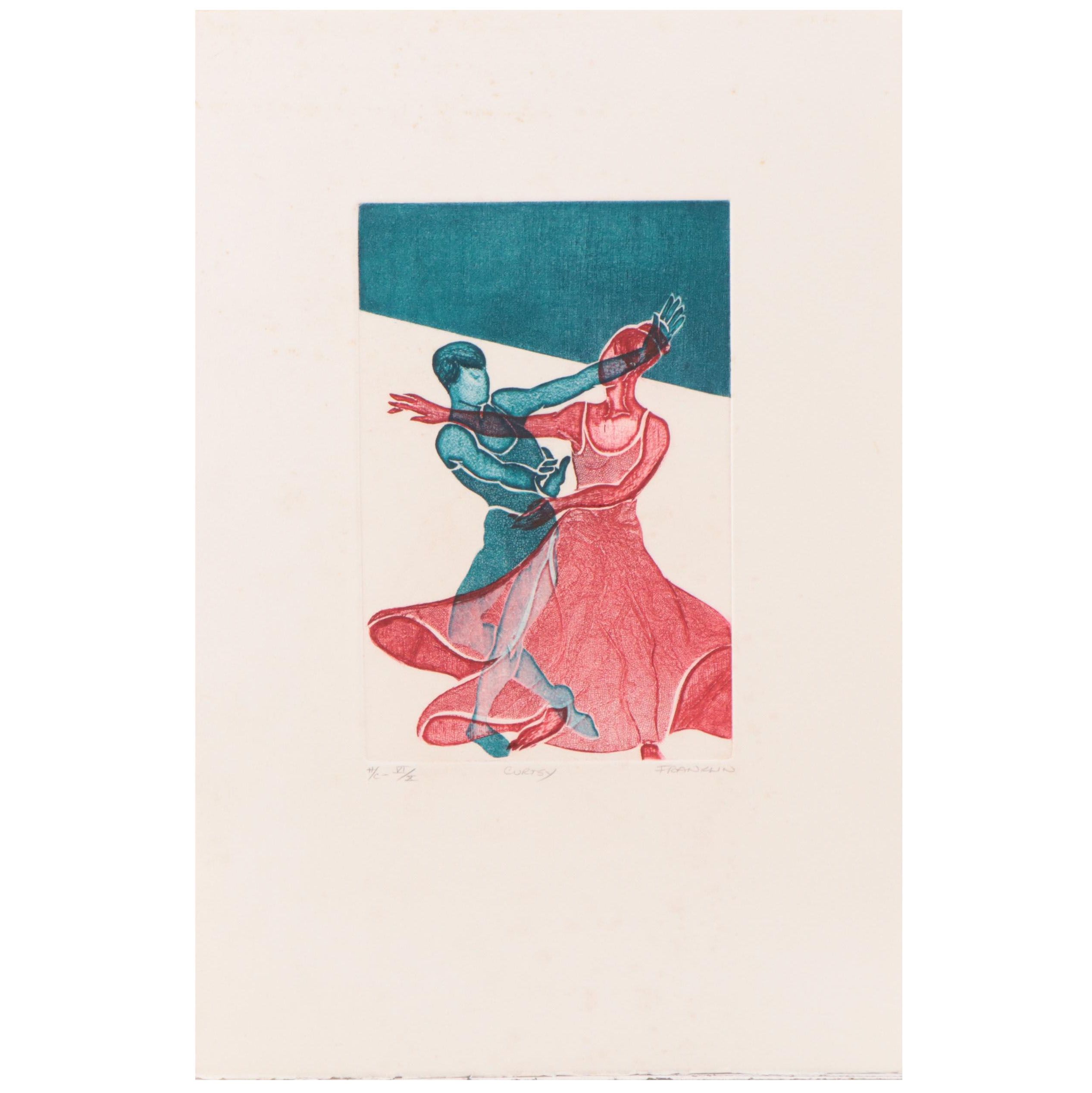 Franklin Figural Etching "Curtsy," Circa 1980