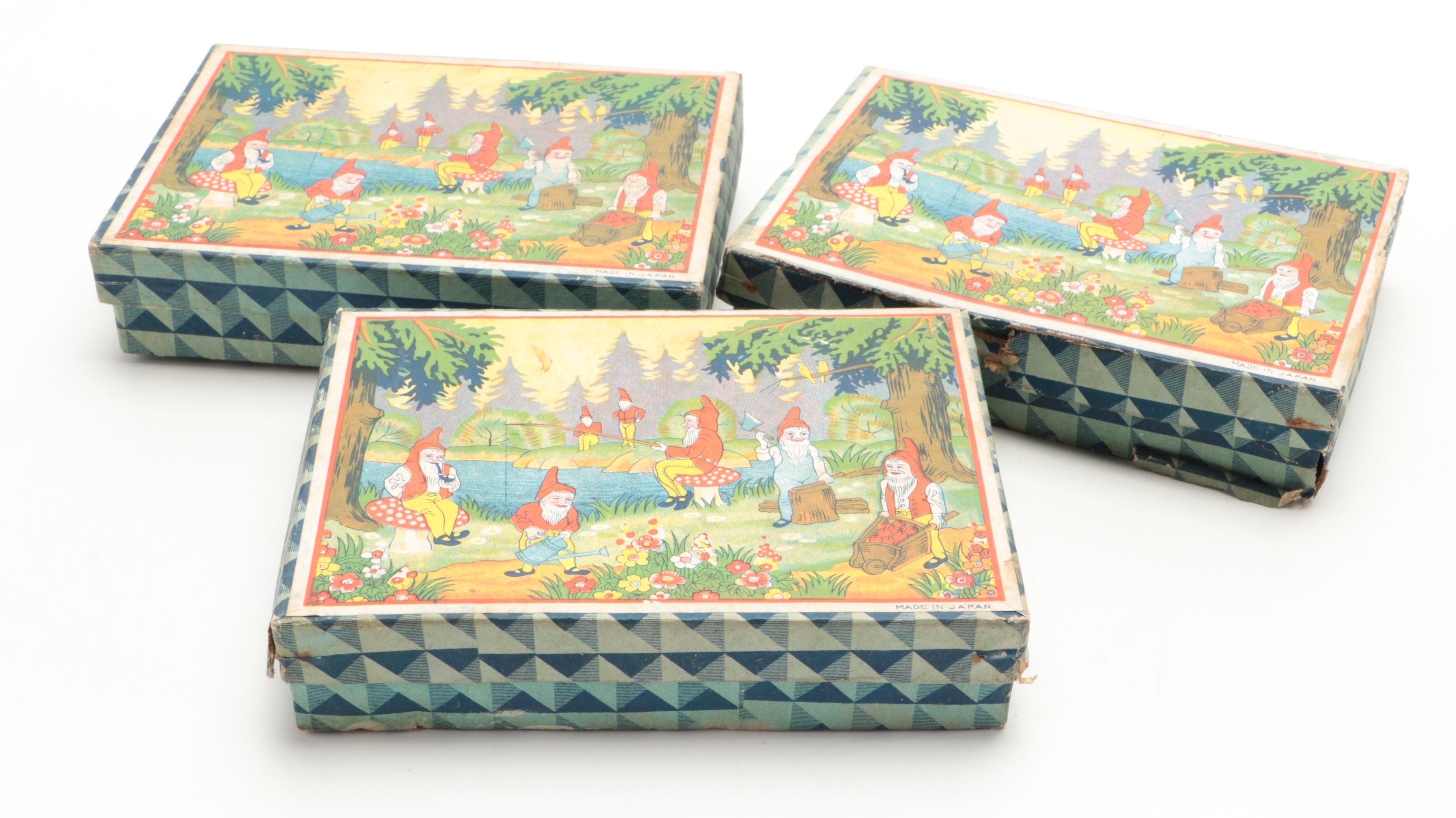 Japanese Porcelain Gnome Figurines in Original Boxes with David Winter House