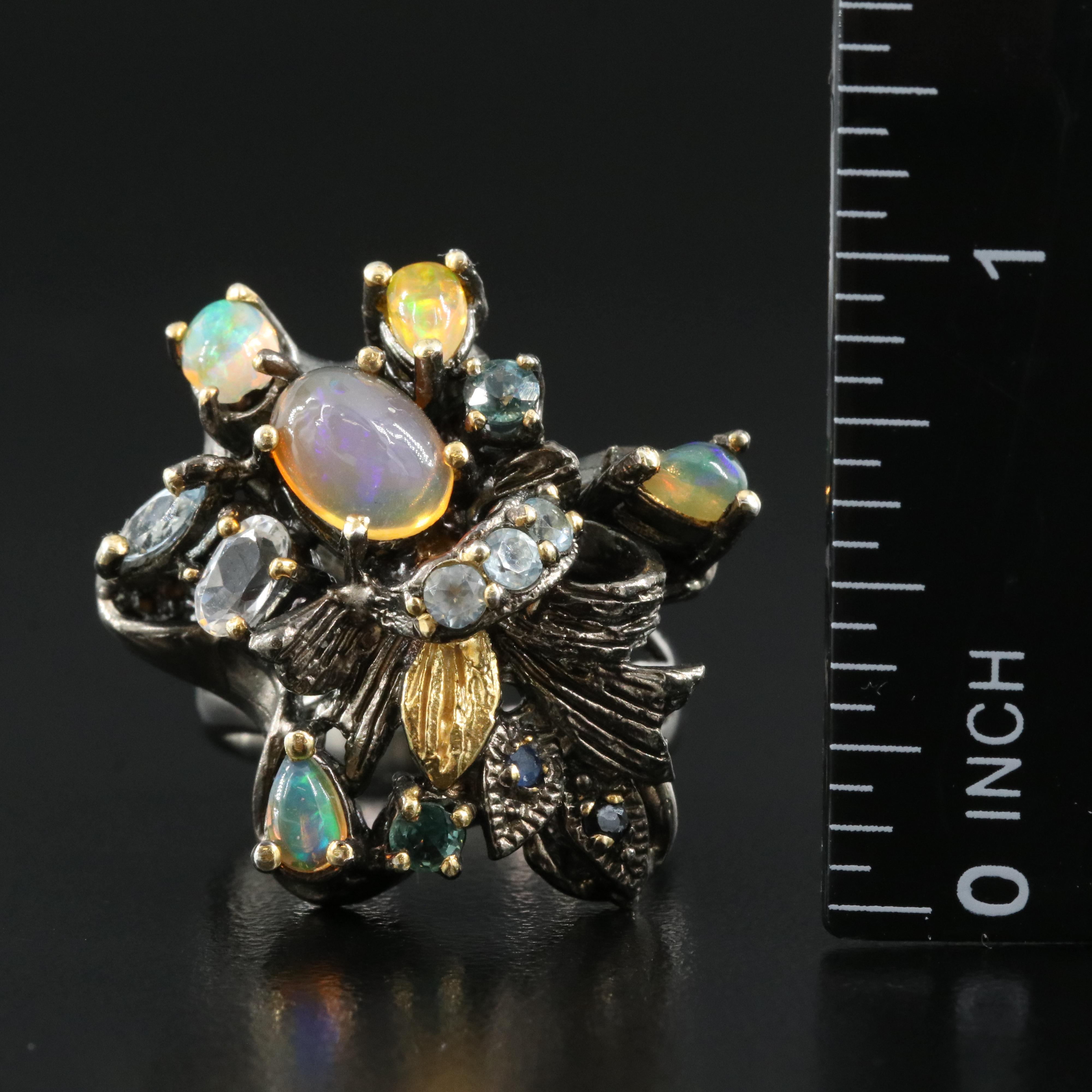 Sterling Topaz, Opal and Sapphire Ring