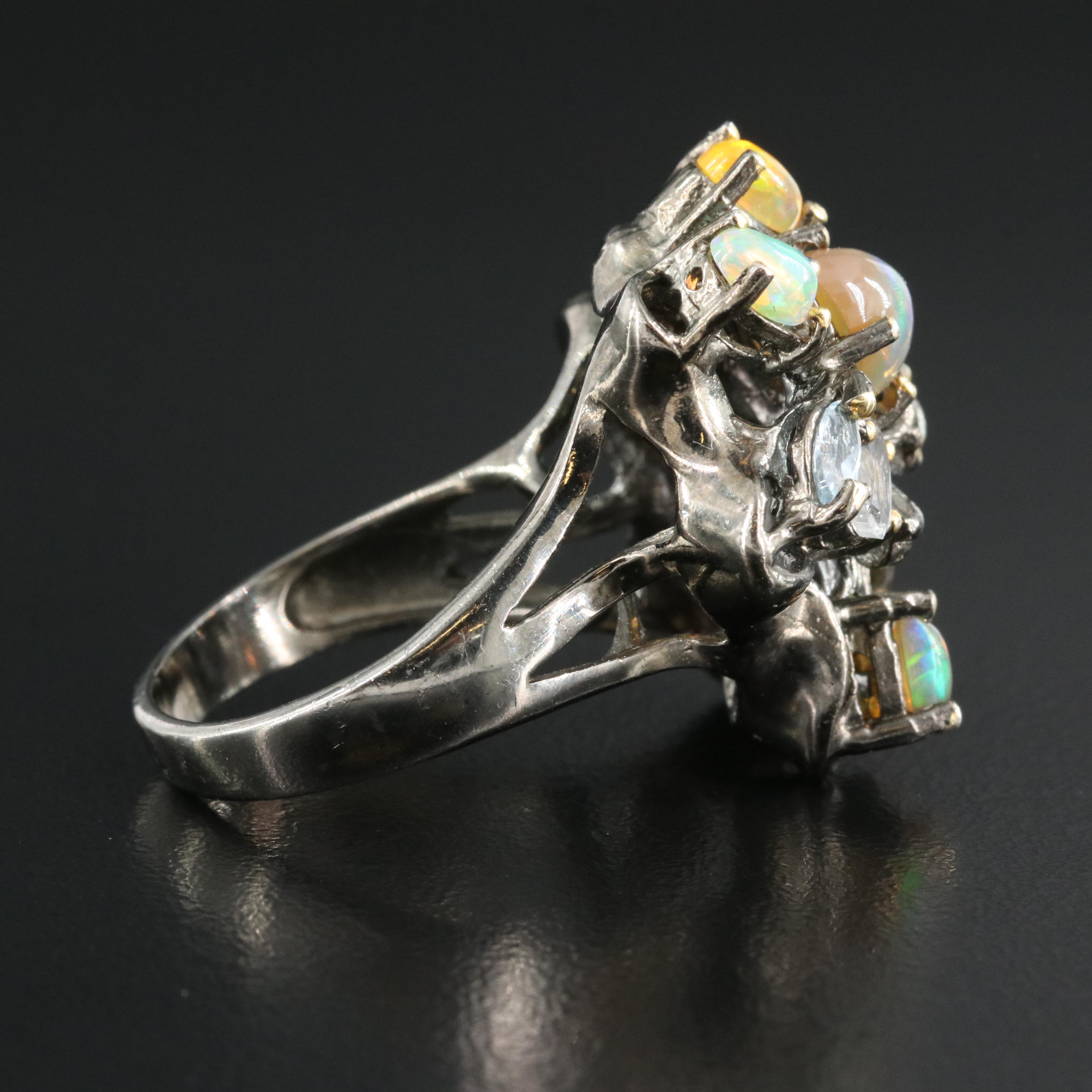Sterling Topaz, Opal and Sapphire Ring