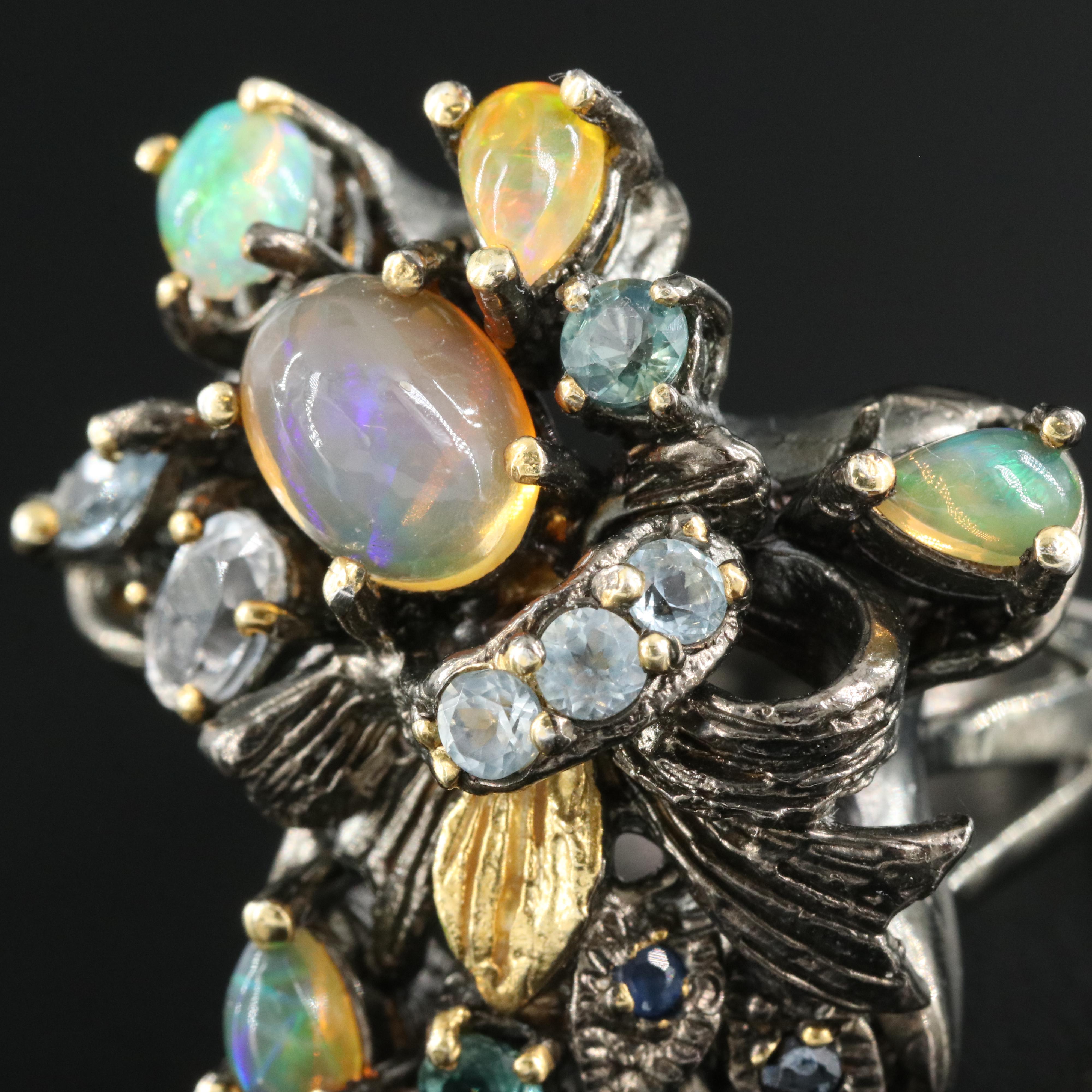 Sterling Topaz, Opal and Sapphire Ring