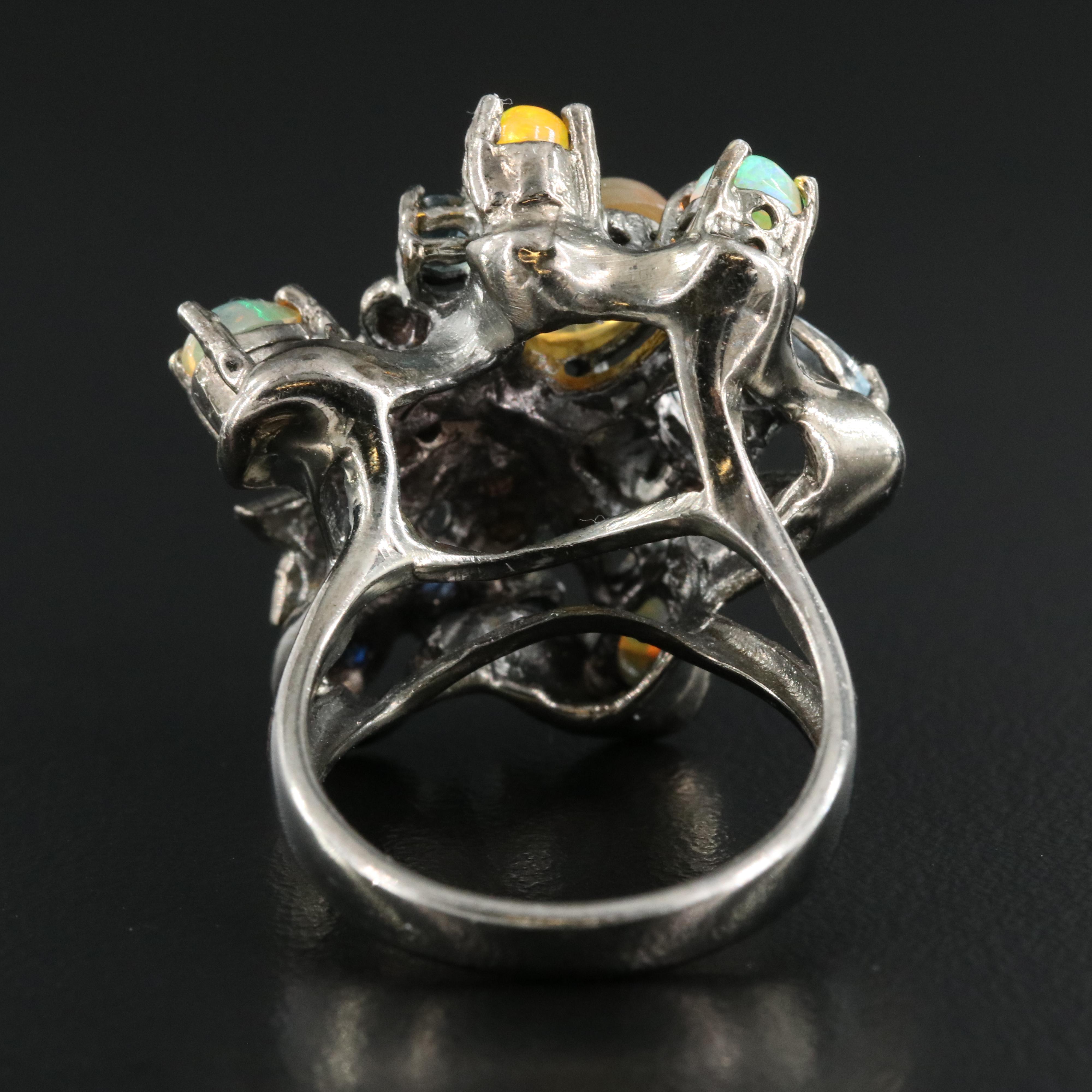 Sterling Topaz, Opal and Sapphire Ring