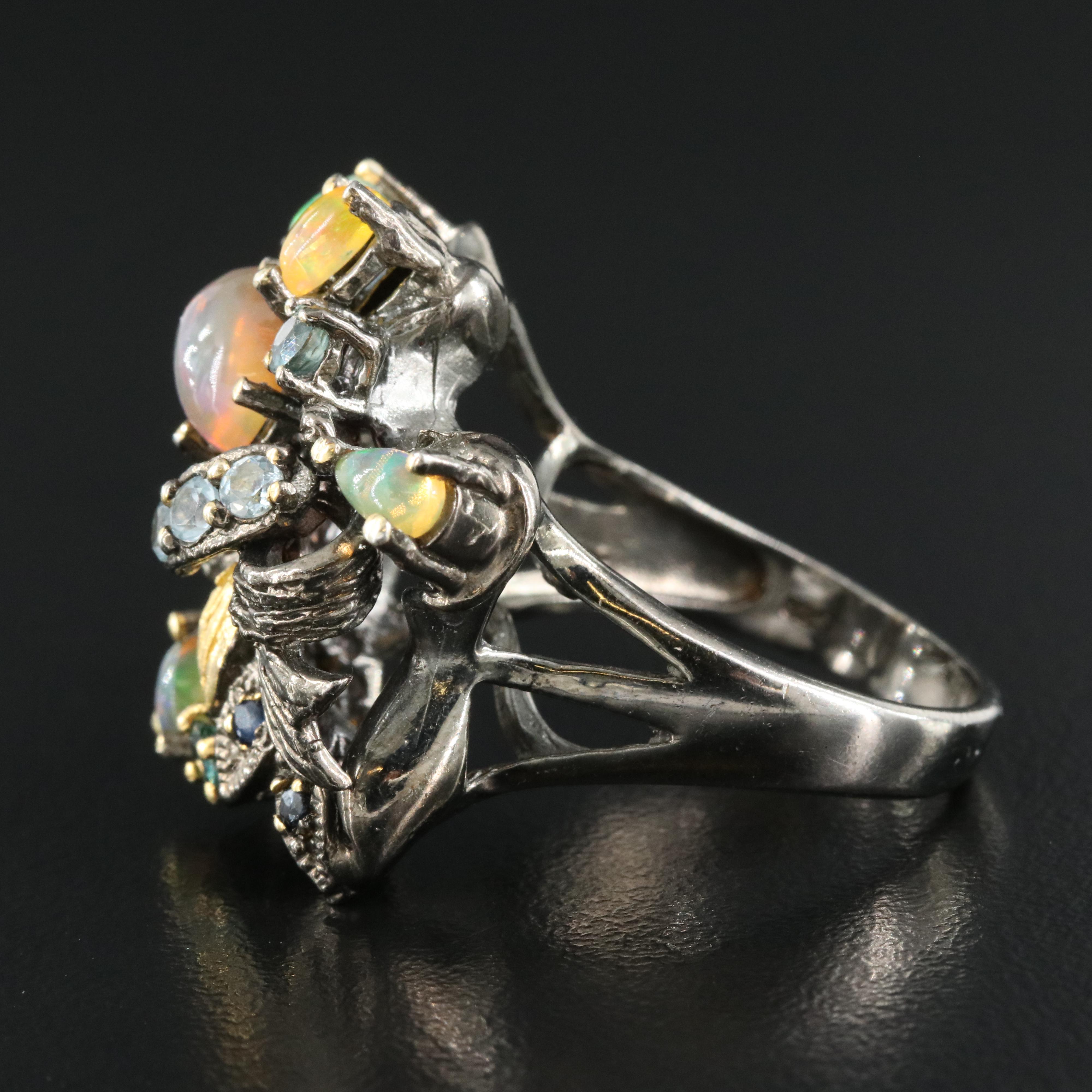 Sterling Topaz, Opal and Sapphire Ring