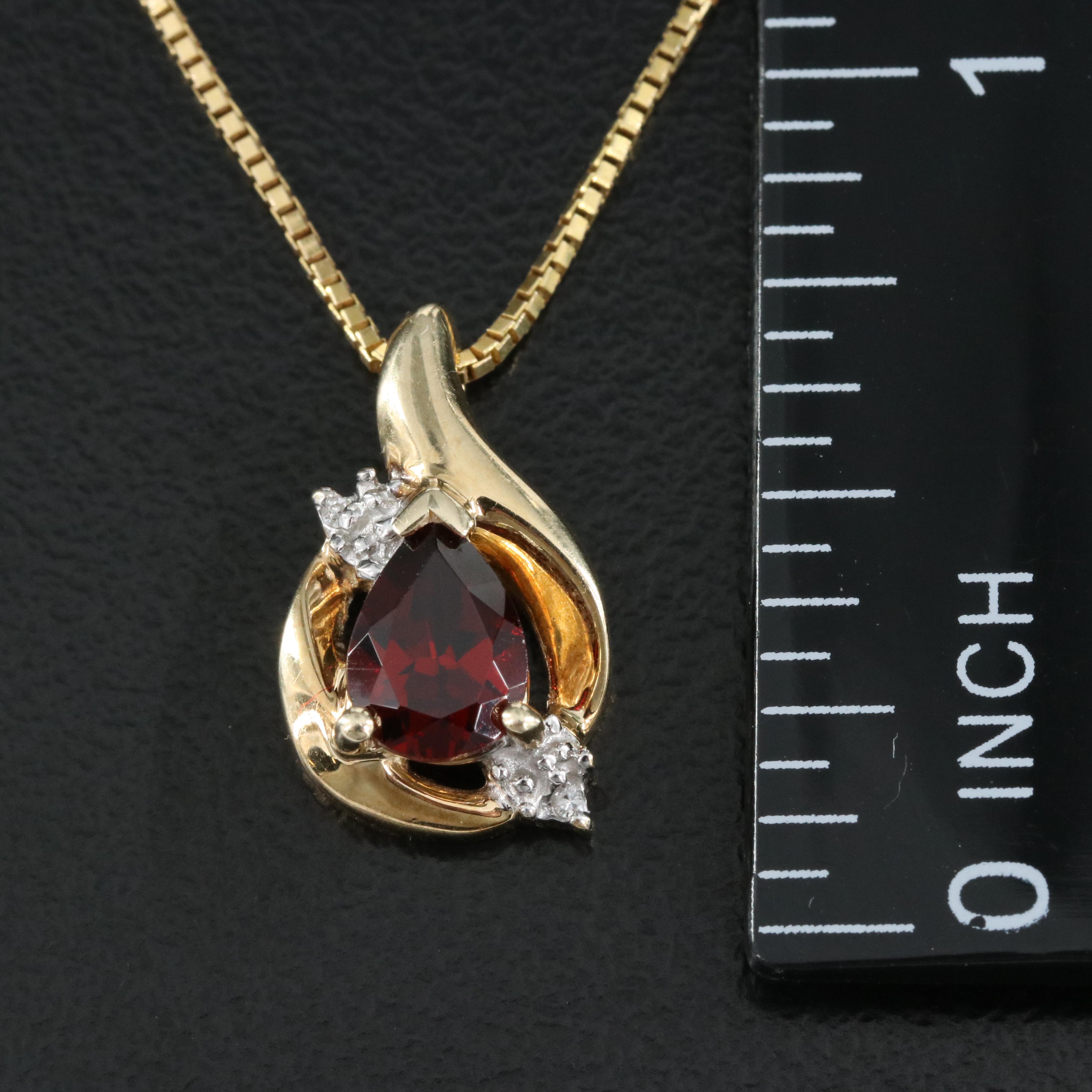 10K Garnet and Diamond Pendant on Italian 14K Box Chain