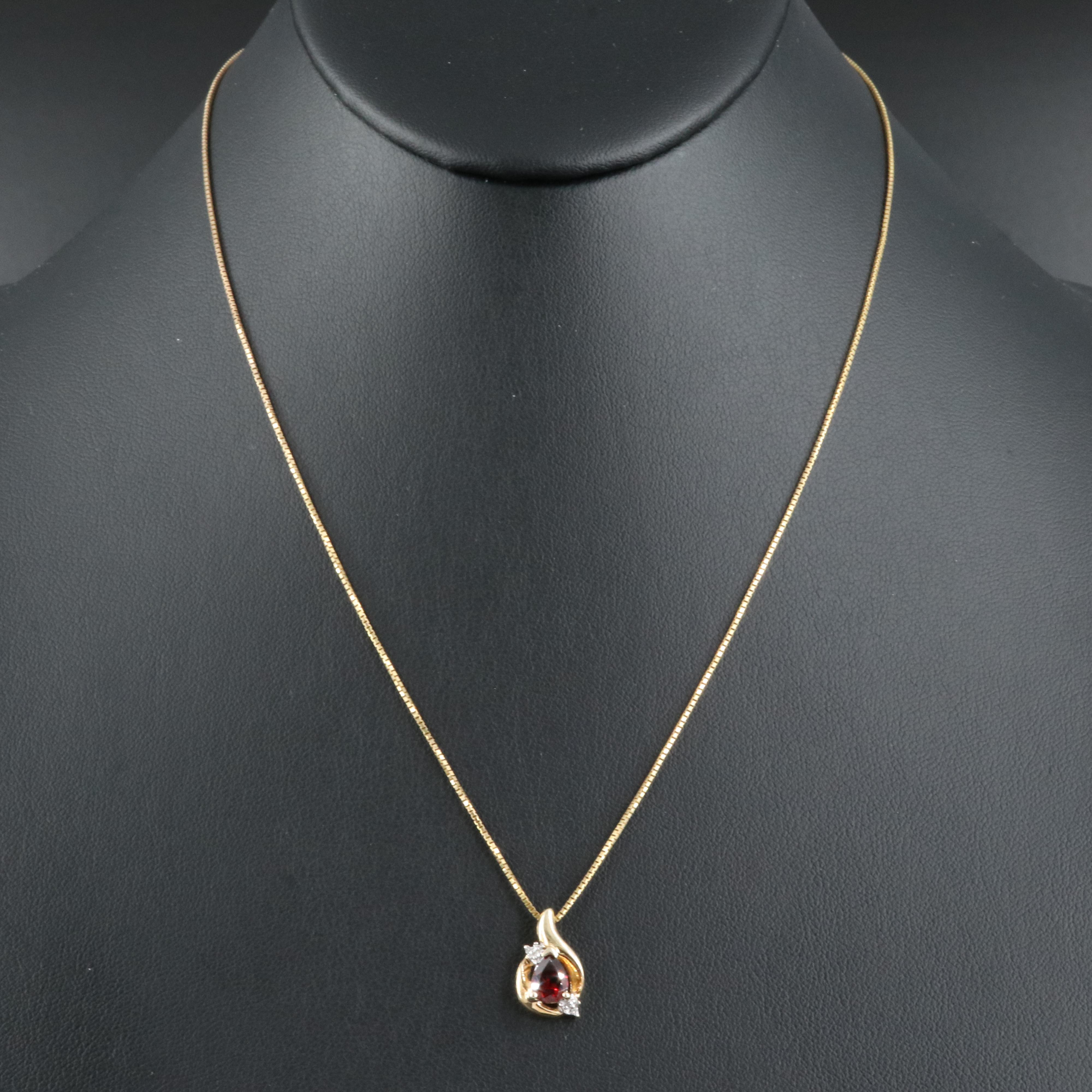 10K Garnet and Diamond Pendant on Italian 14K Box Chain