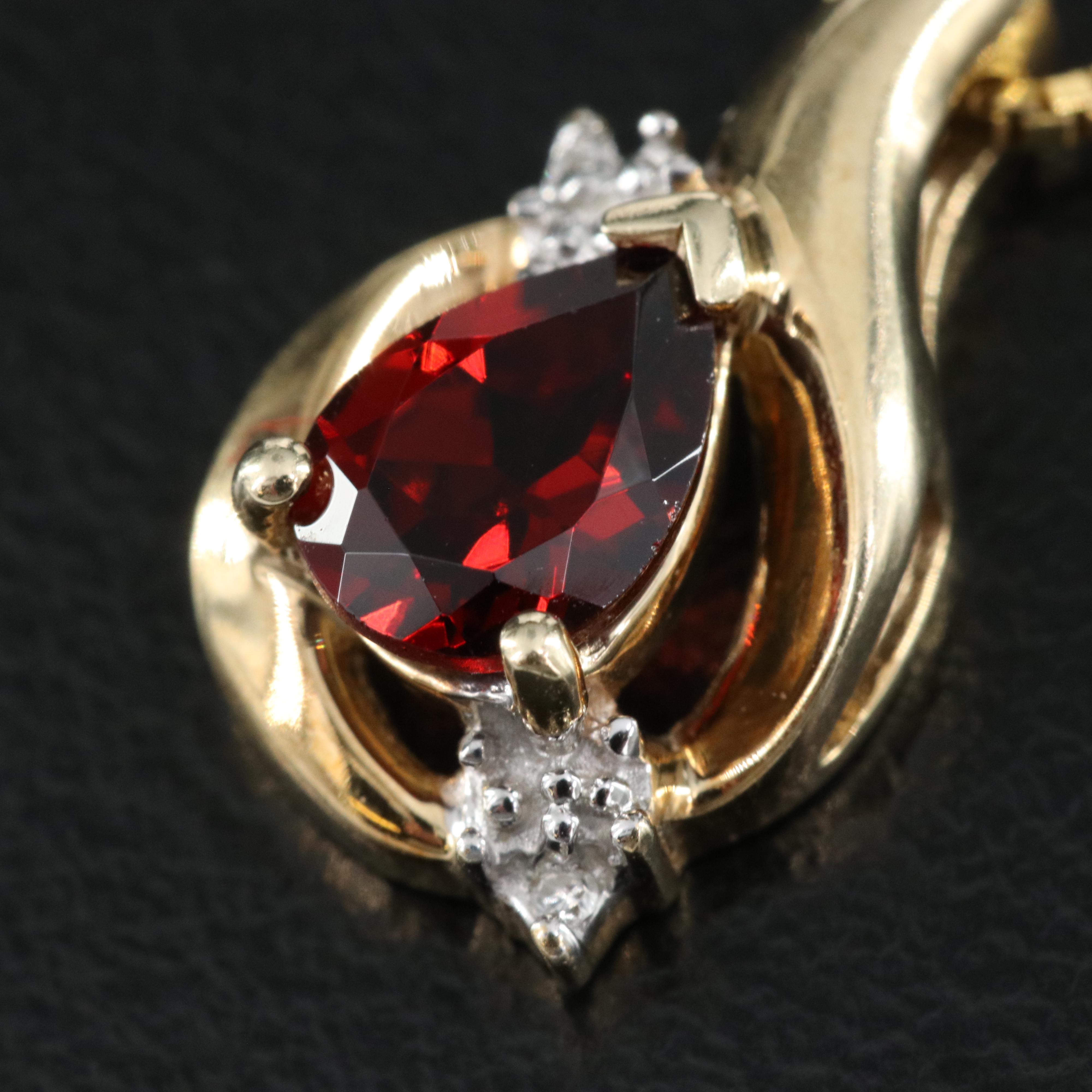 10K Garnet and Diamond Pendant on Italian 14K Box Chain