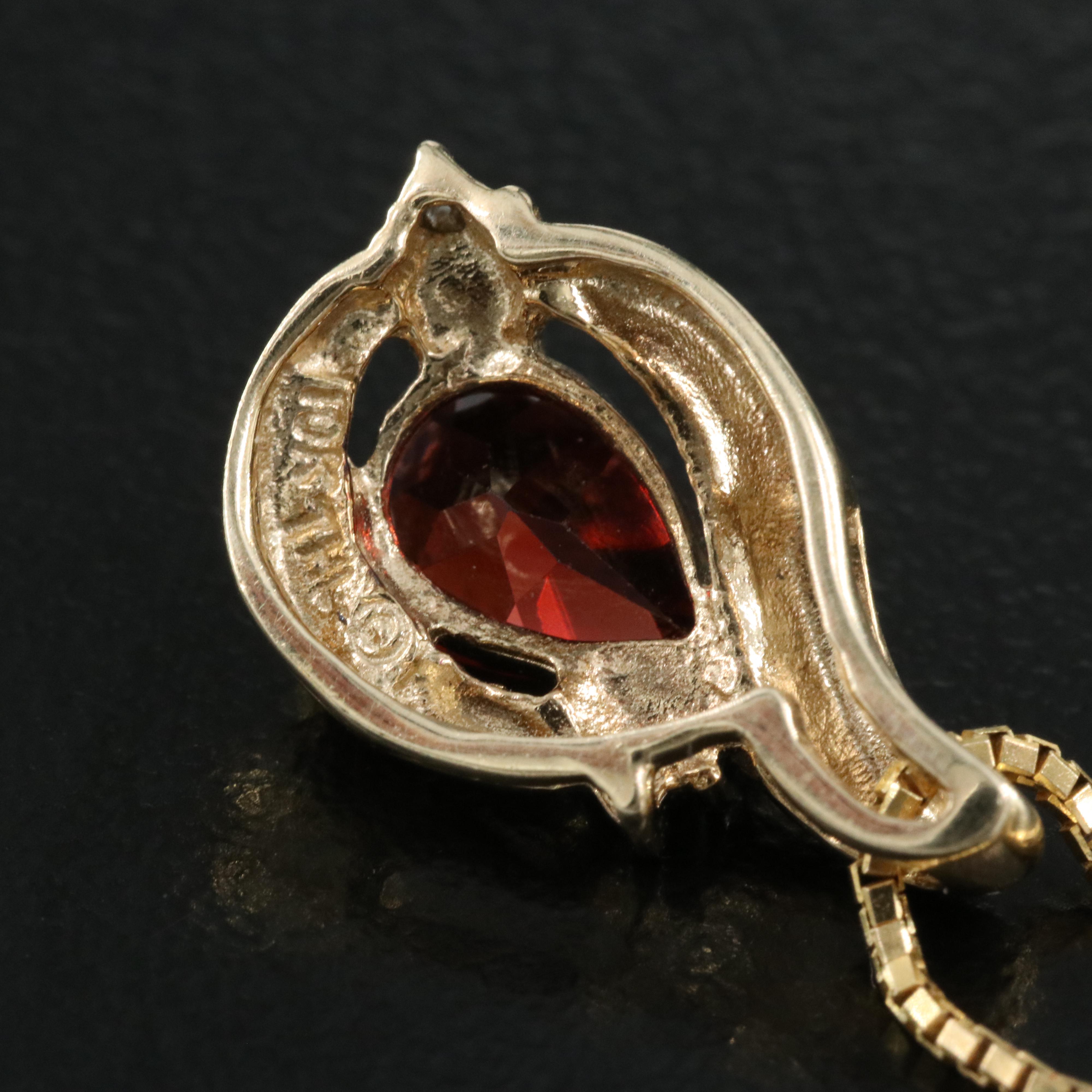 10K Garnet and Diamond Pendant on Italian 14K Box Chain