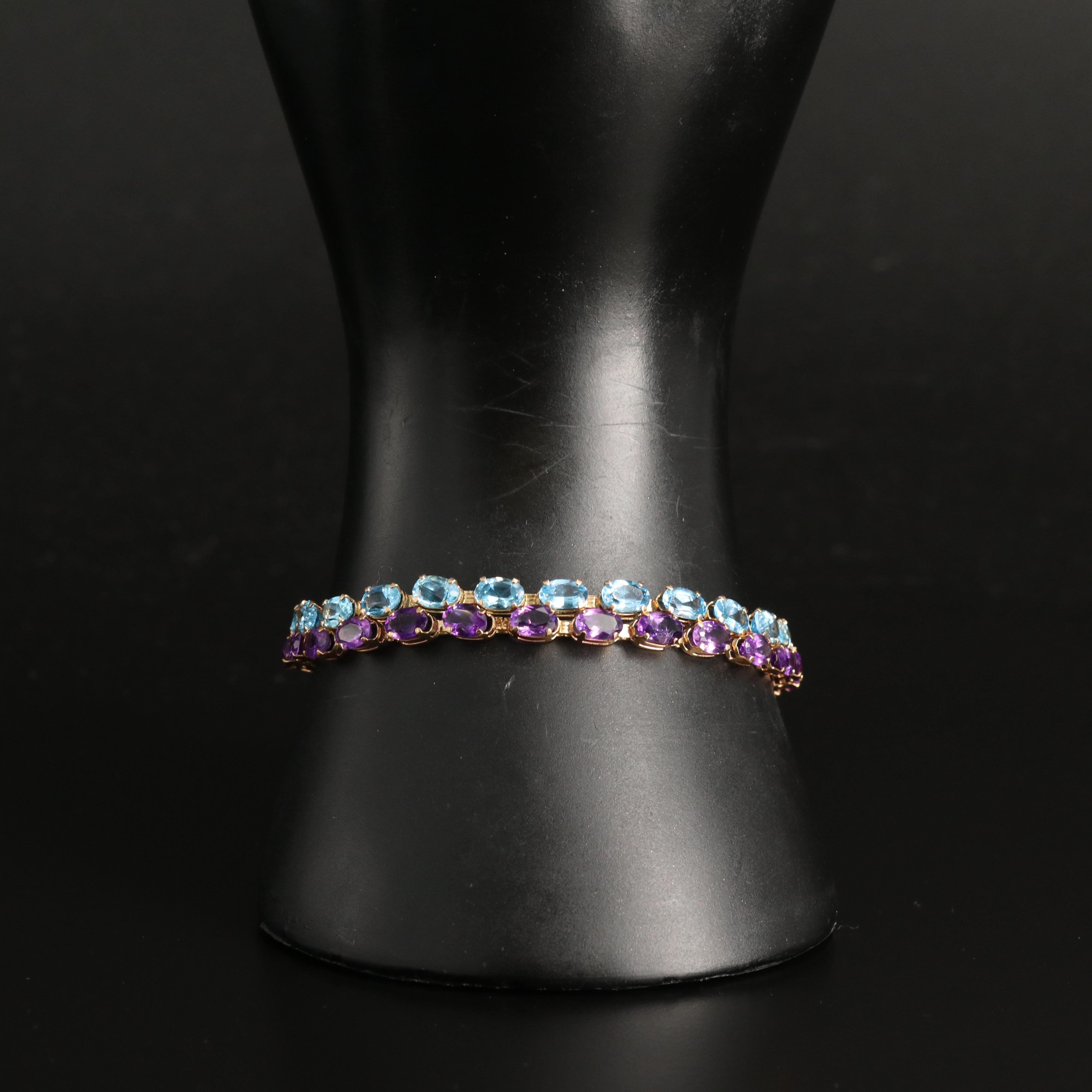 14K Amethyst and Sky Blue Topaz Bracelets