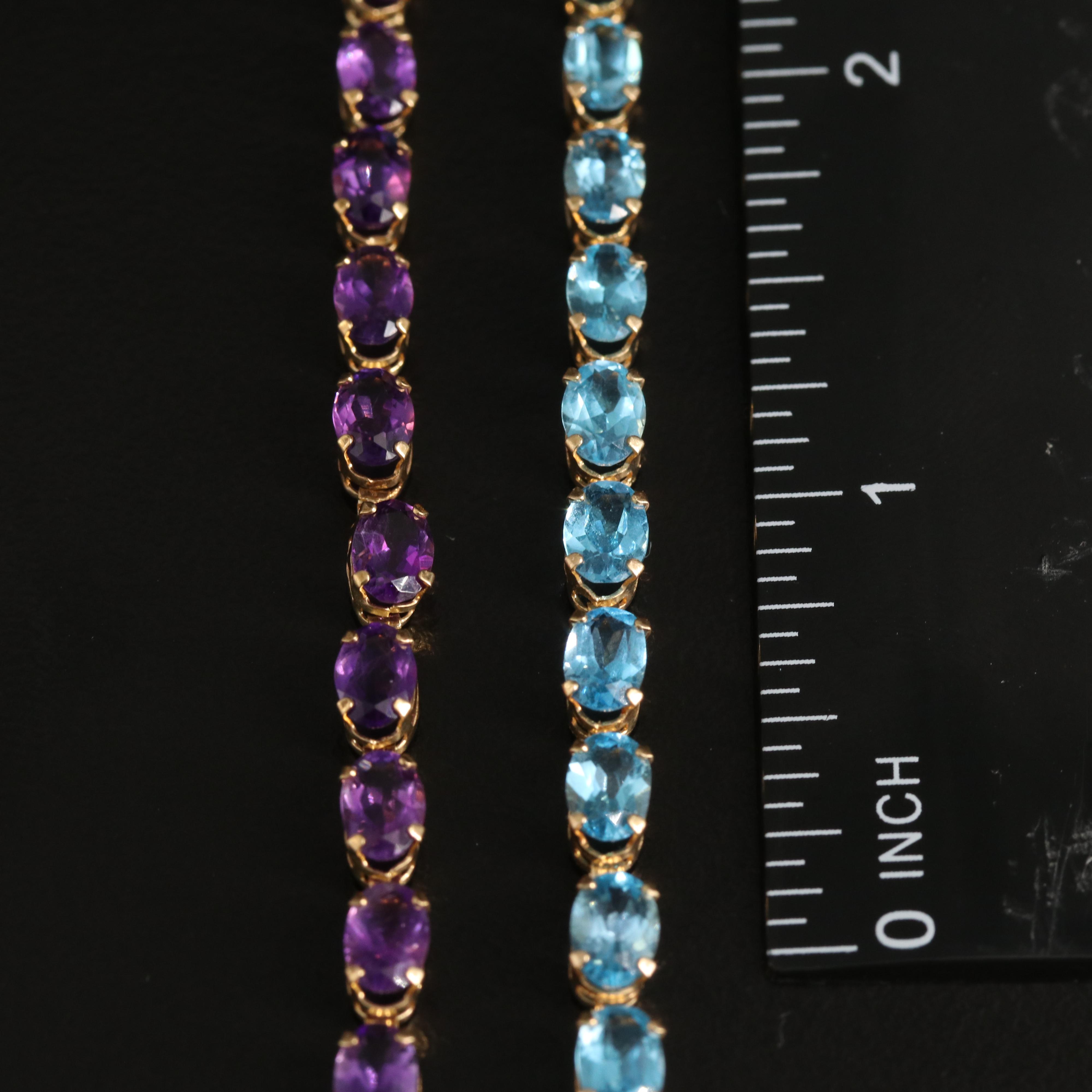 14K Amethyst and Sky Blue Topaz Bracelets