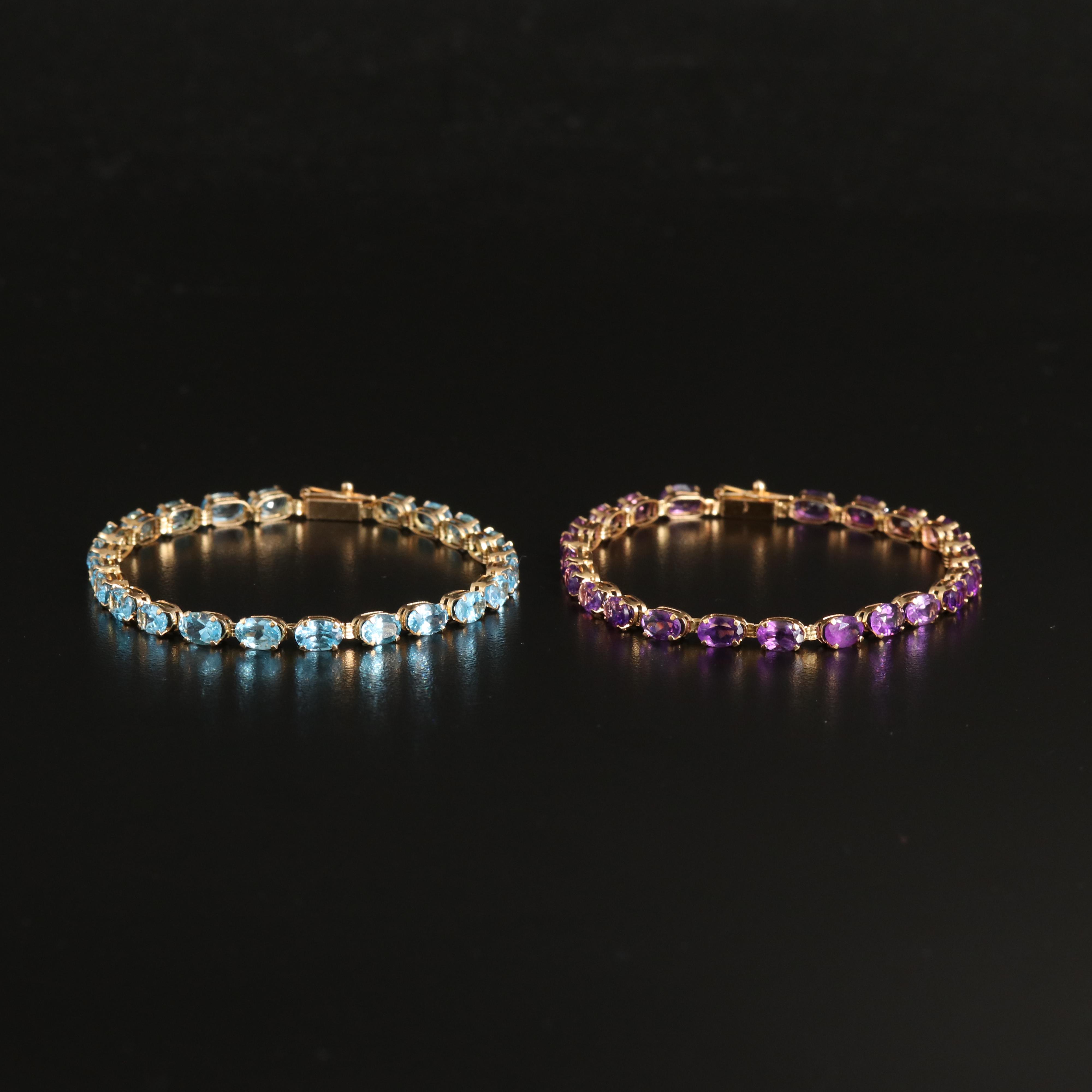 14K Amethyst and Sky Blue Topaz Bracelets