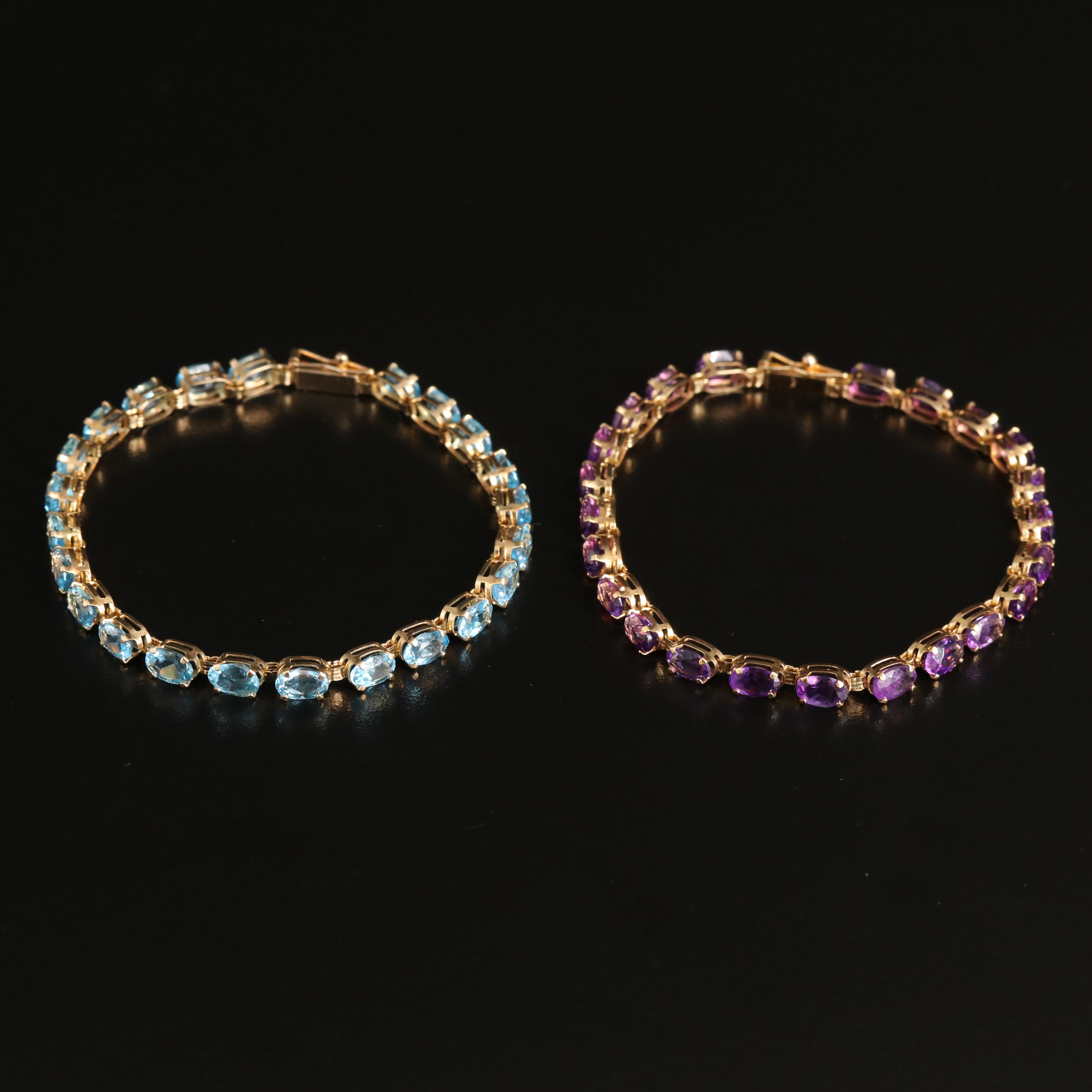 14K Amethyst and Sky Blue Topaz Bracelets