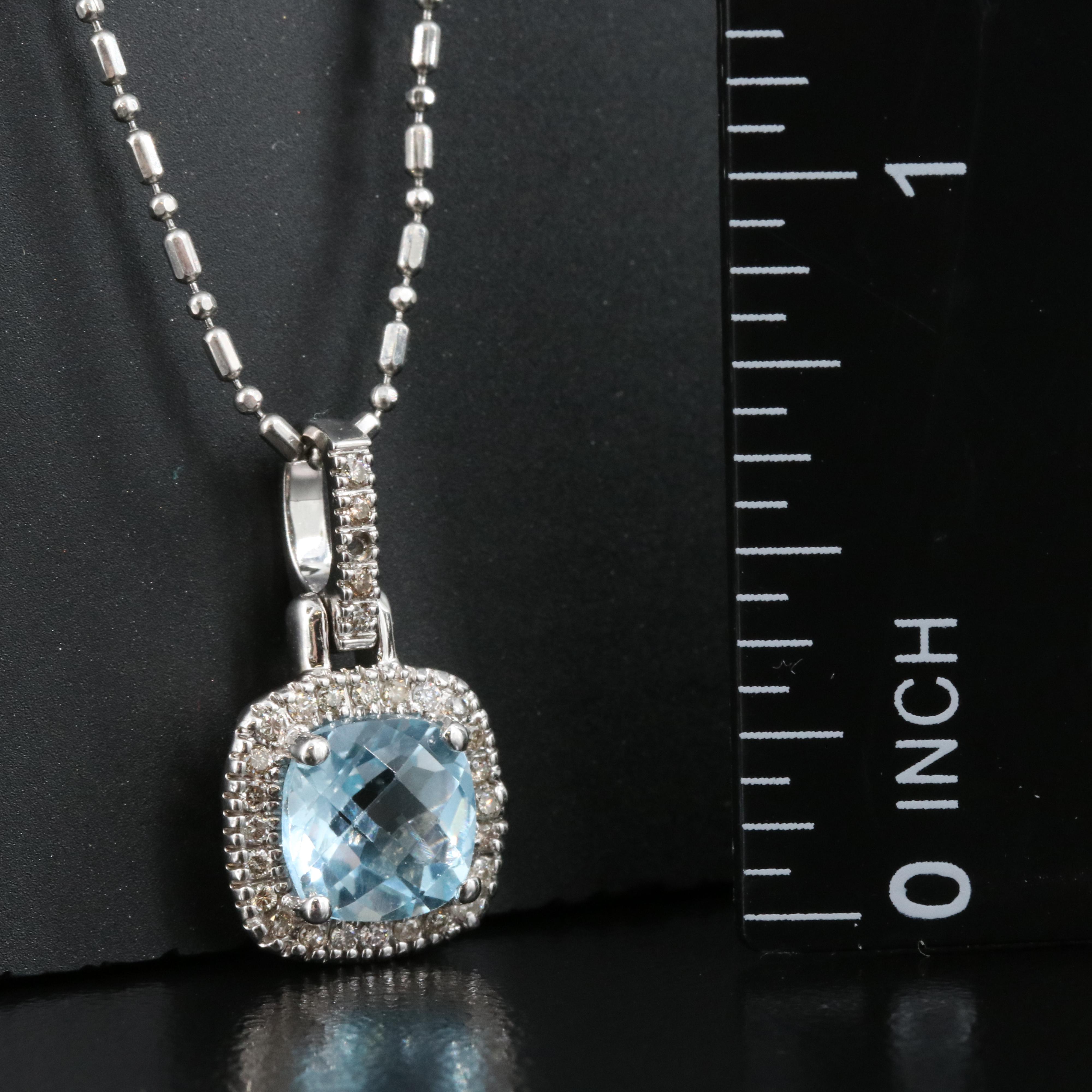 10K Topaz and Diamond Pendant on Platinum Beaded Chain
