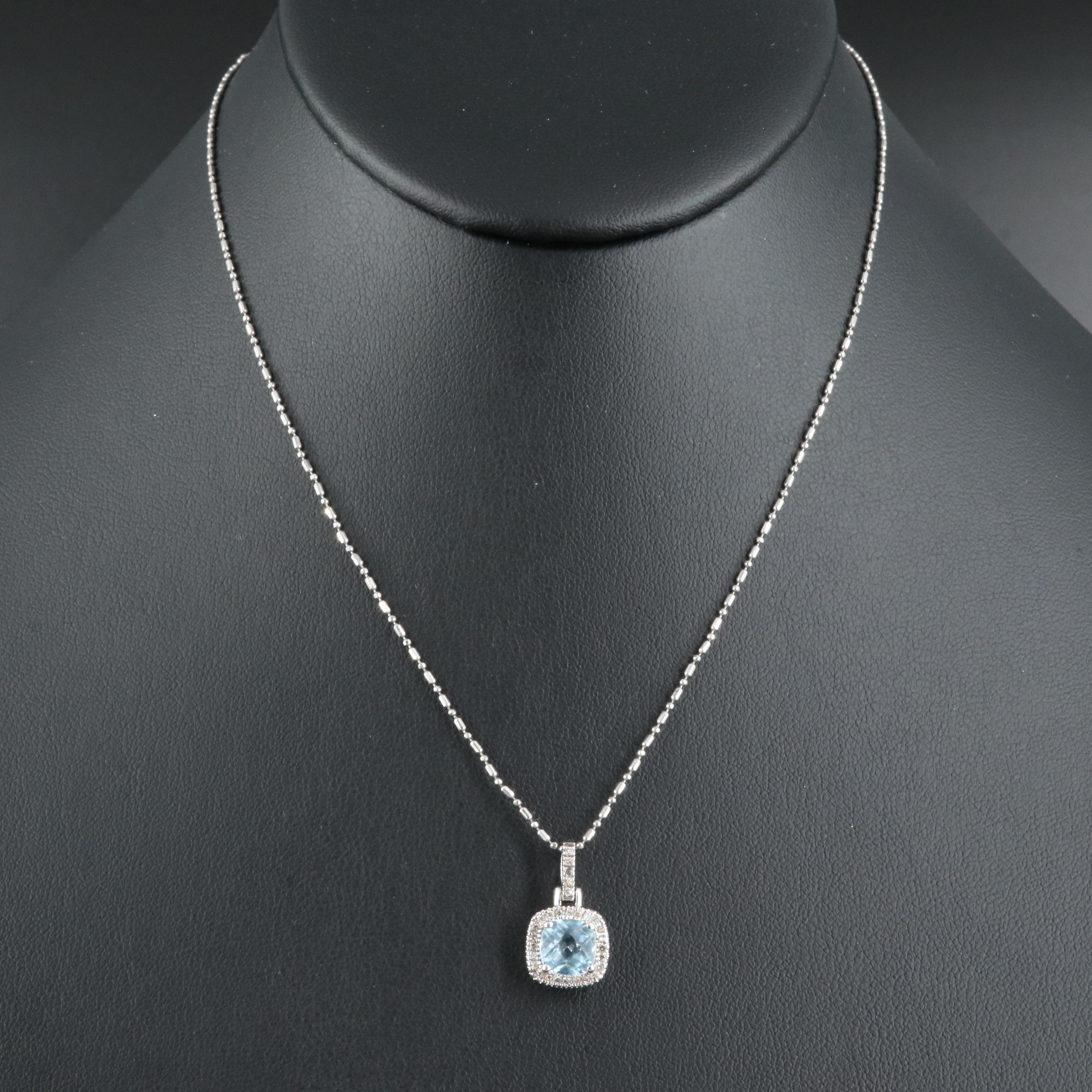 10K Topaz and Diamond Pendant on Platinum Beaded Chain