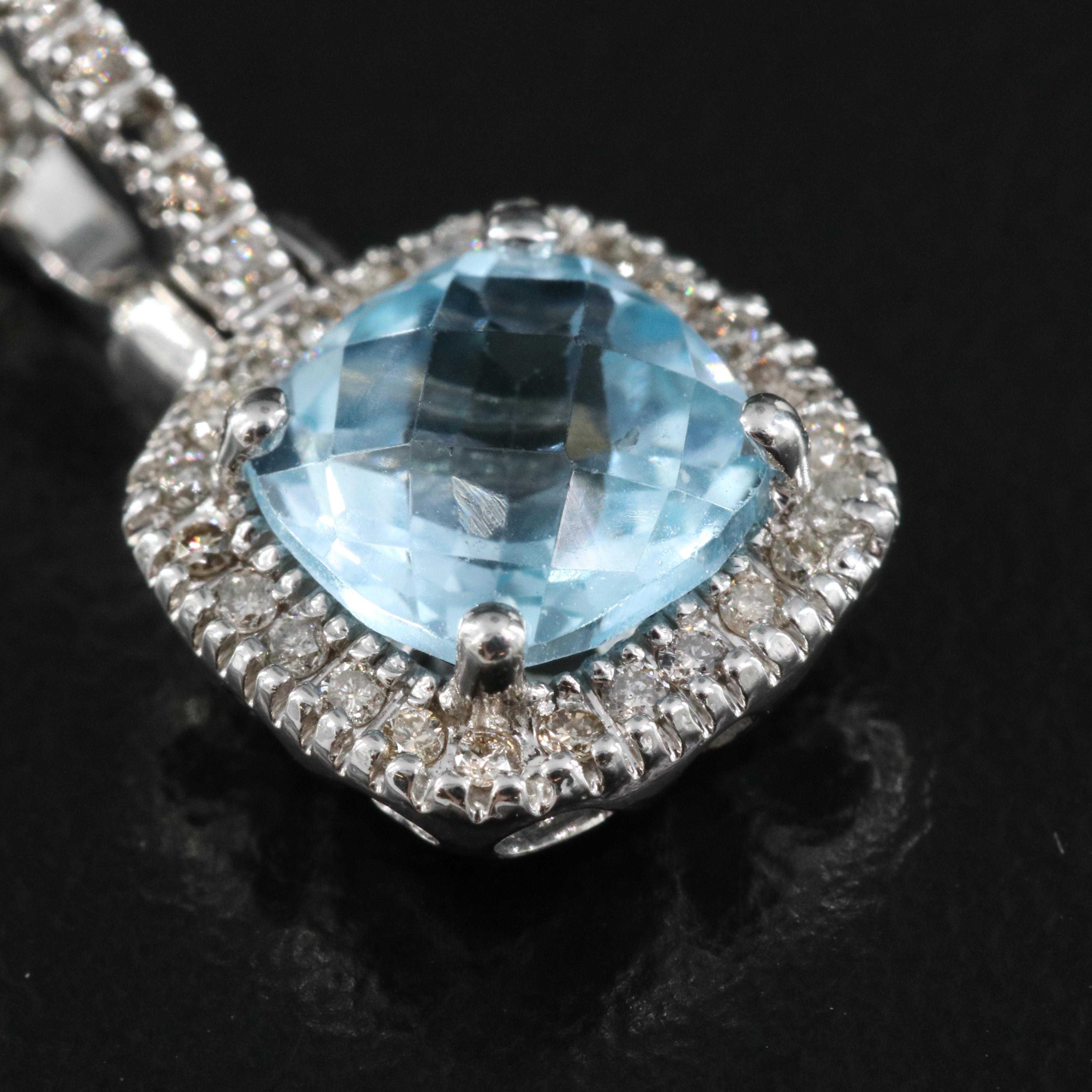 10K Topaz and Diamond Pendant on Platinum Beaded Chain