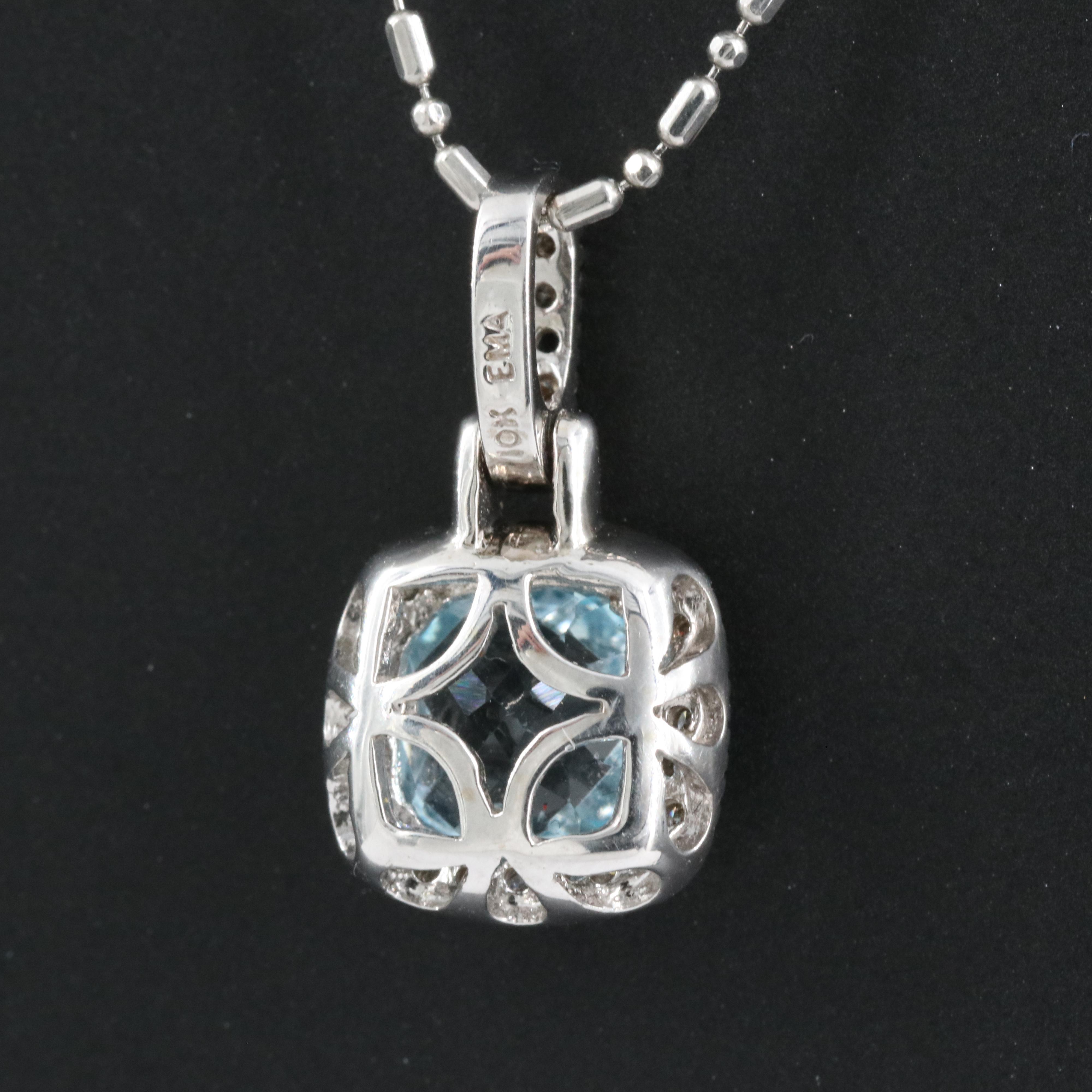10K Topaz and Diamond Pendant on Platinum Beaded Chain