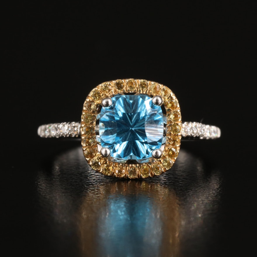 14K Swiss Blue Topaz, Sapphire and Diamond Ring