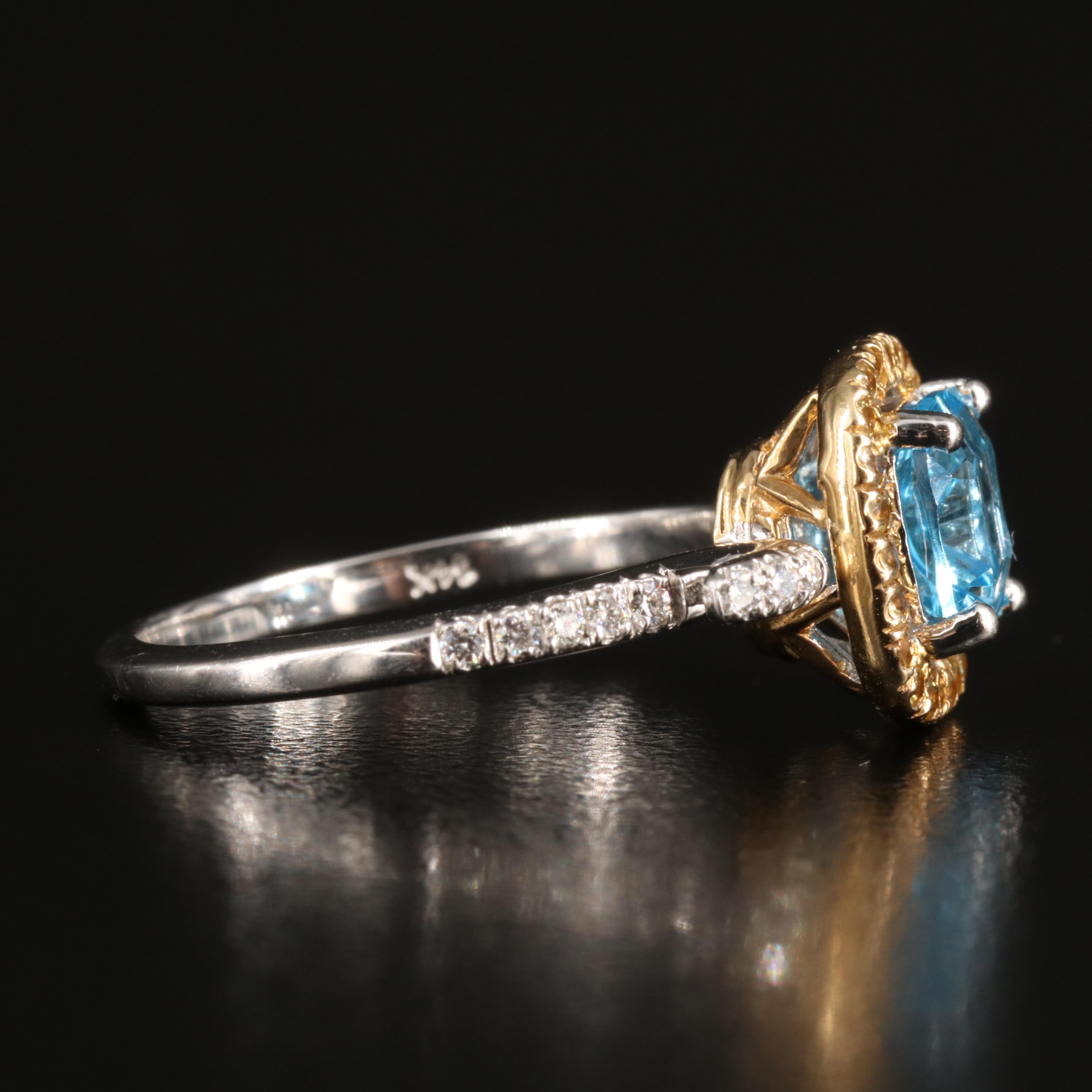 14K Swiss Blue Topaz, Sapphire and Diamond Ring