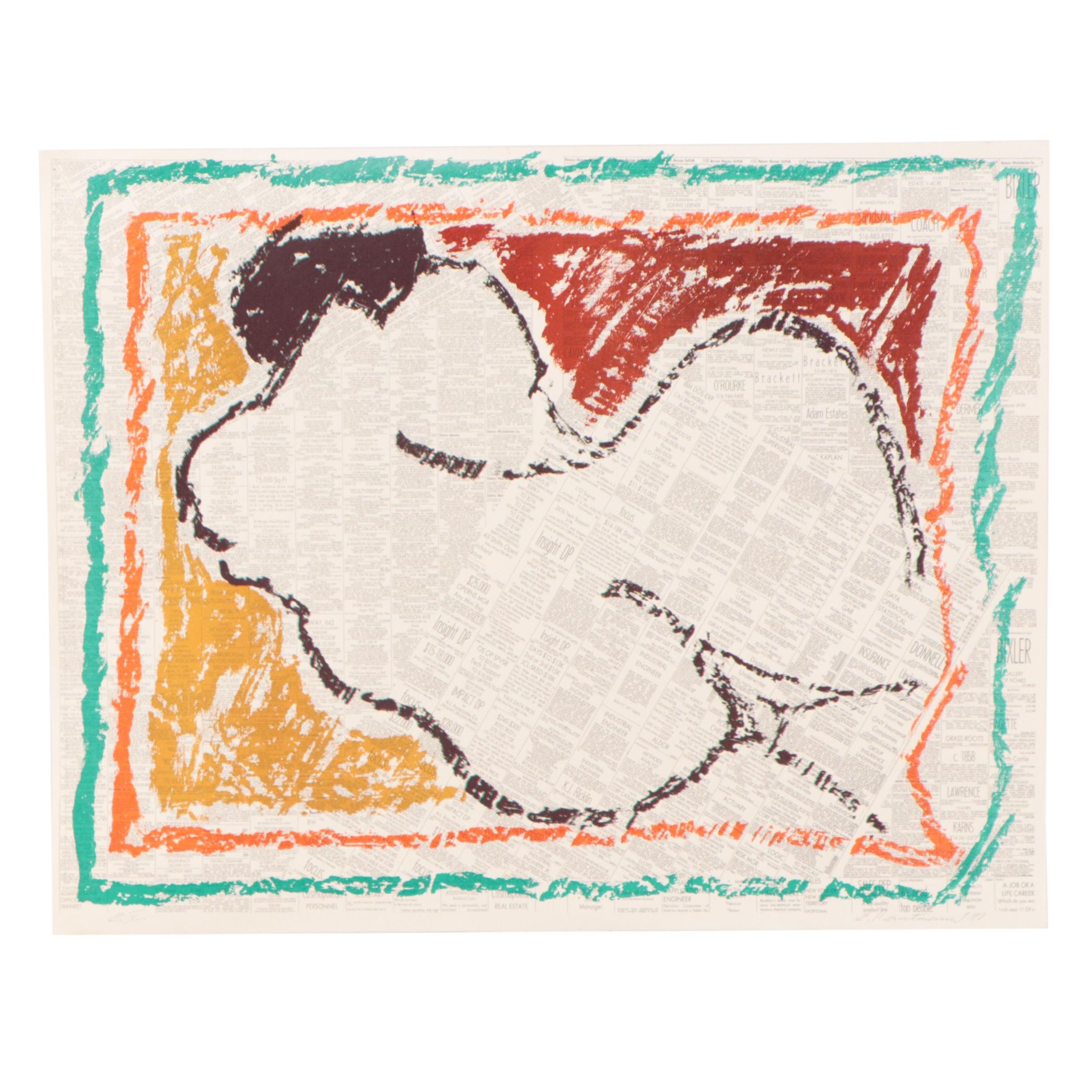 Edvins Strautmanis Abstract Nude Color Lithograph, 1978