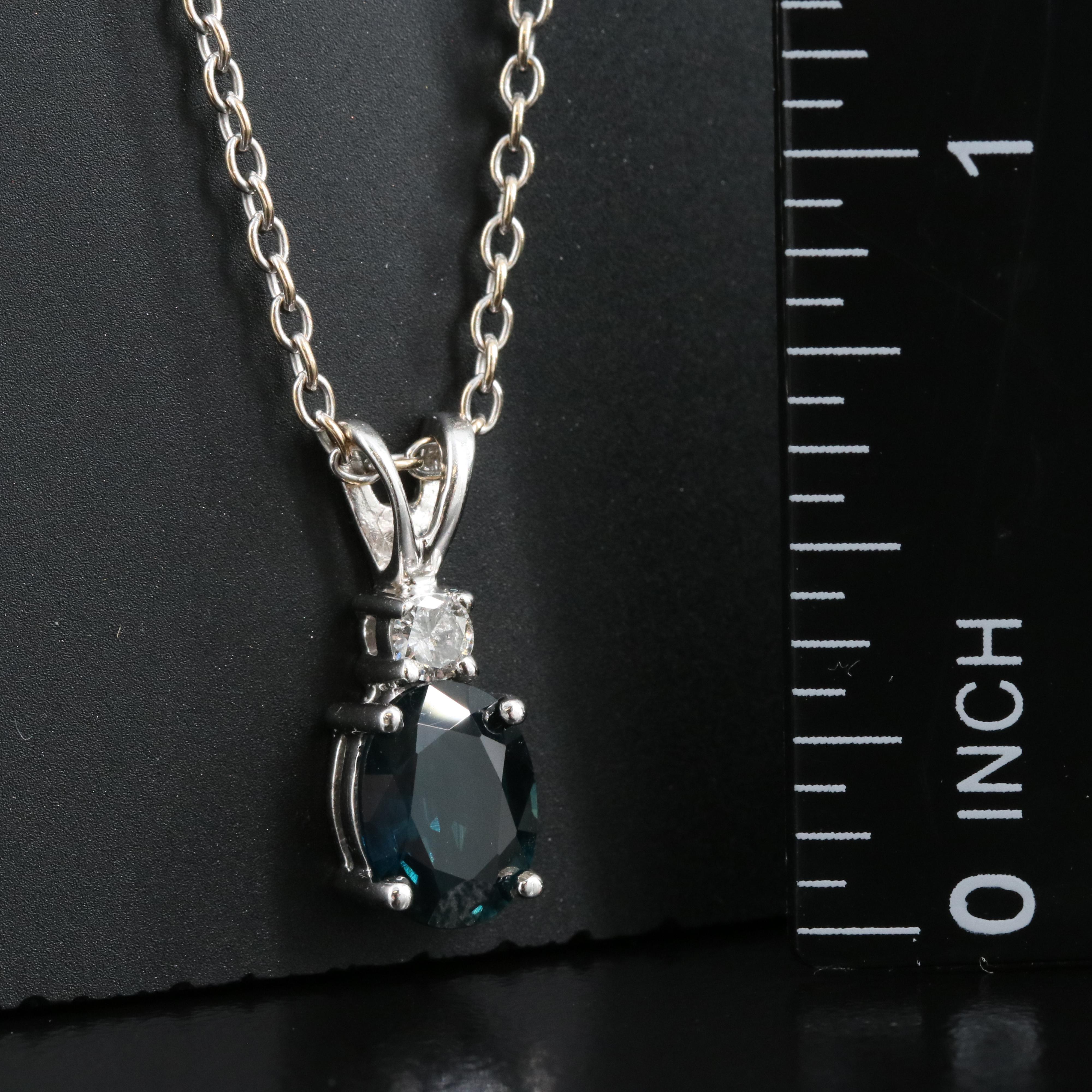 14K 1.55 CT Sapphire and Diamond Pendant Necklace
