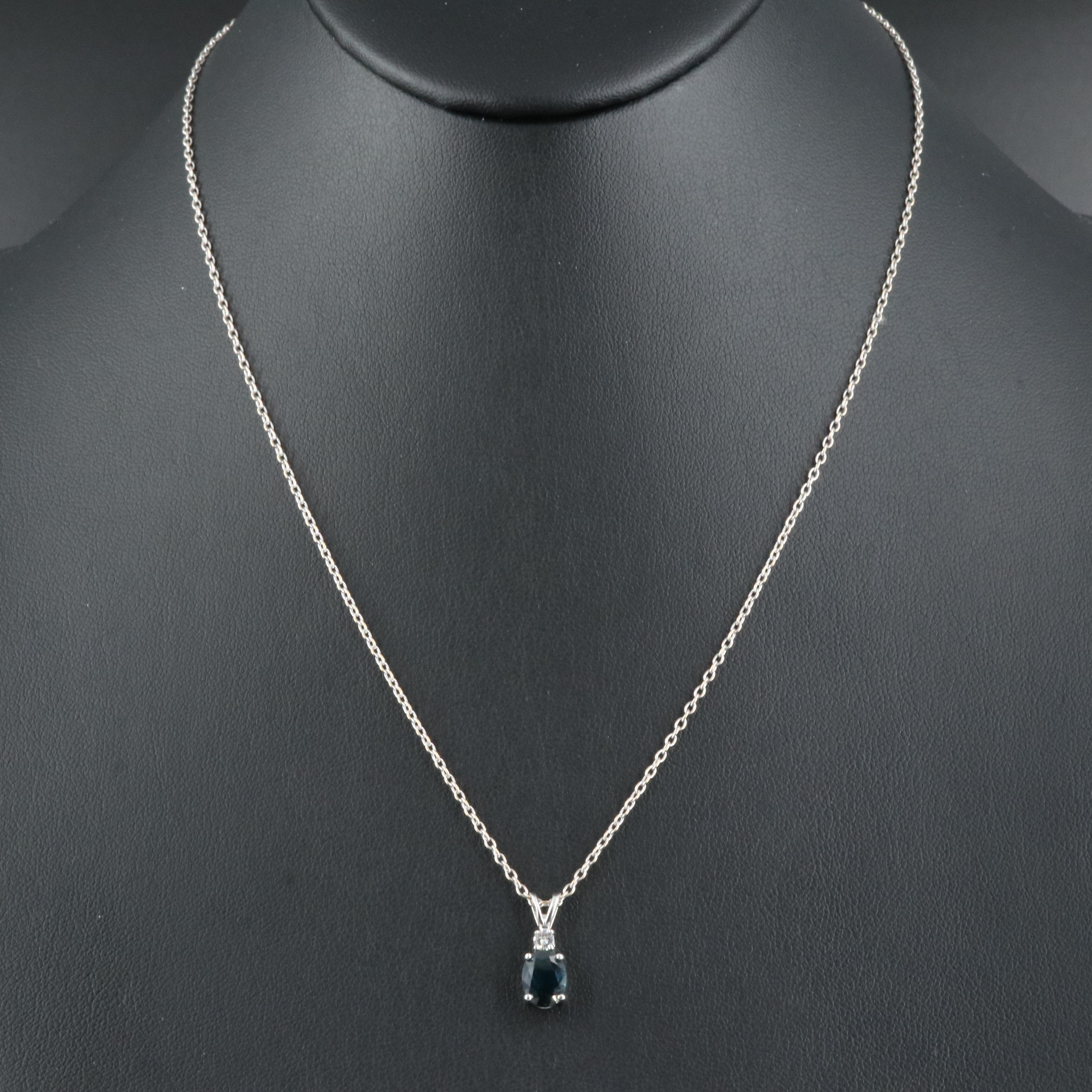 14K 1.55 CT Sapphire and Diamond Pendant Necklace