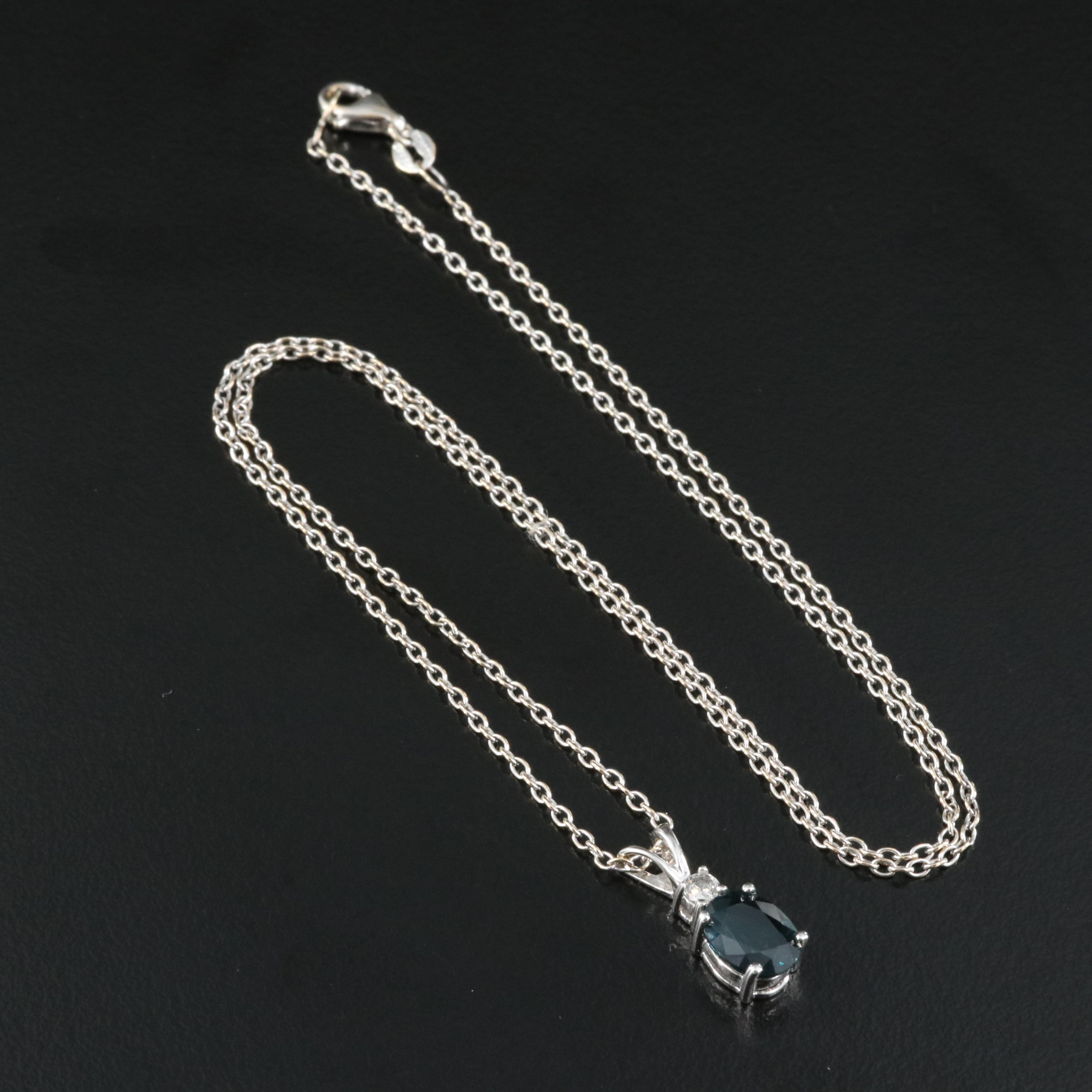 14K 1.55 CT Sapphire and Diamond Pendant Necklace