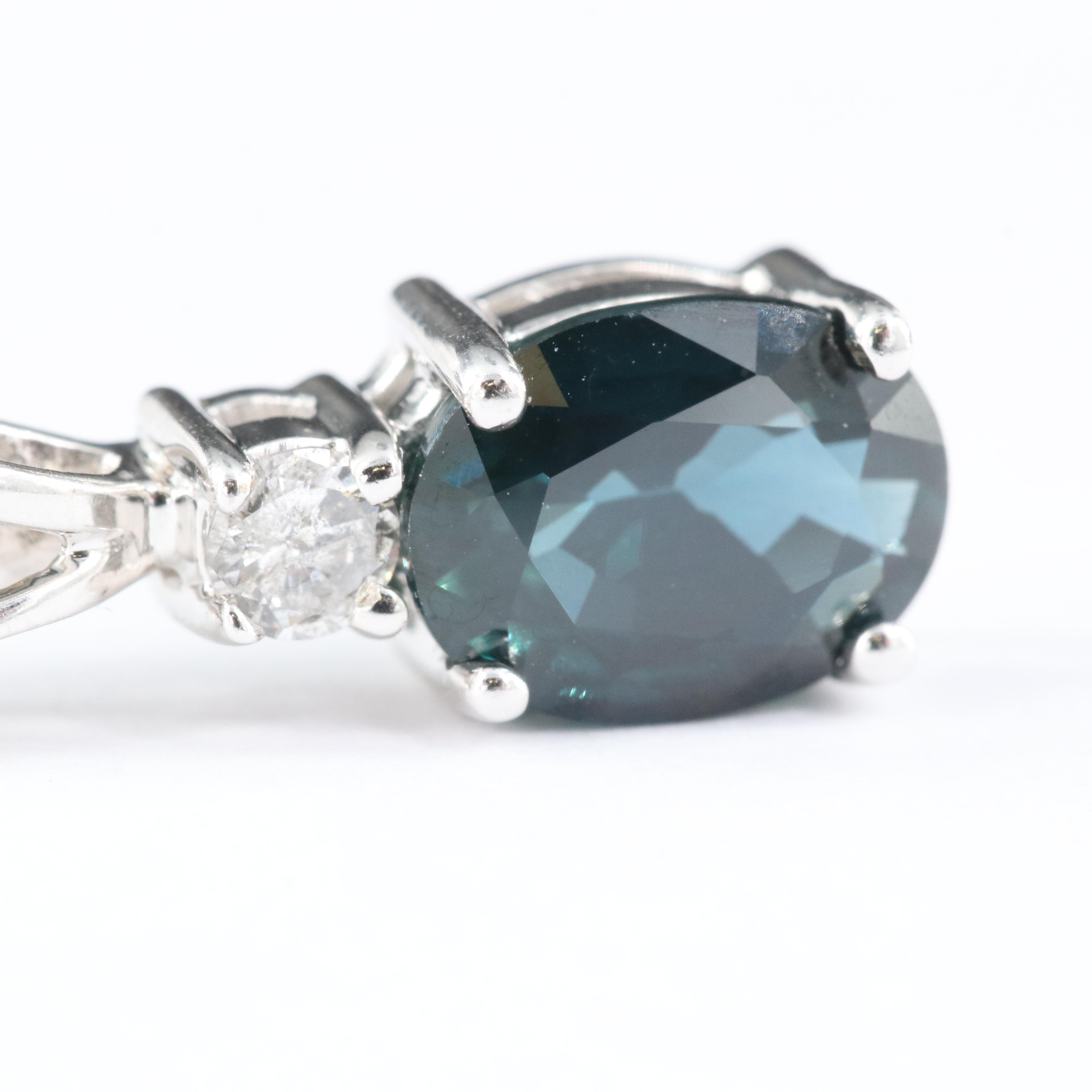 14K 1.55 CT Sapphire and Diamond Pendant Necklace