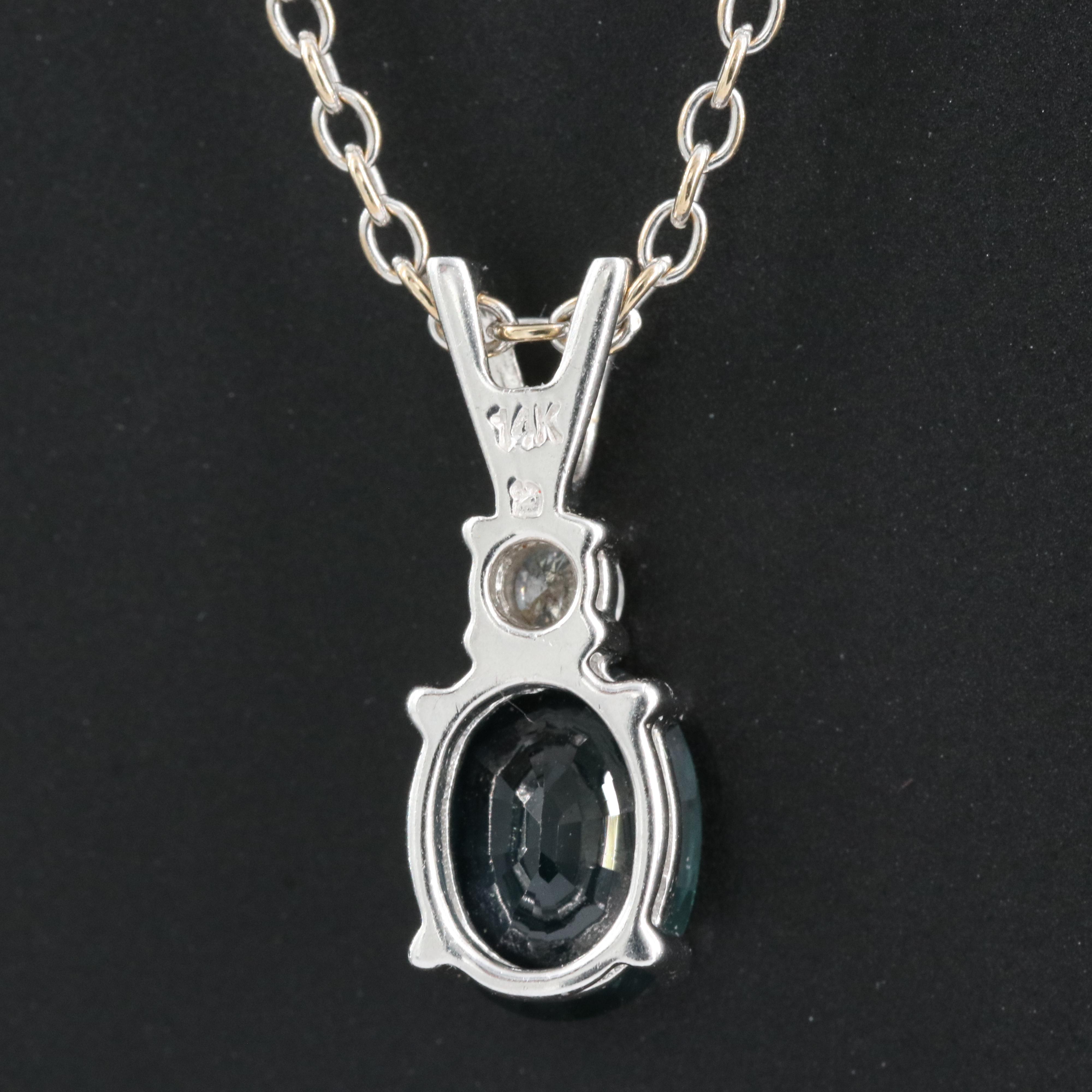 14K 1.55 CT Sapphire and Diamond Pendant Necklace