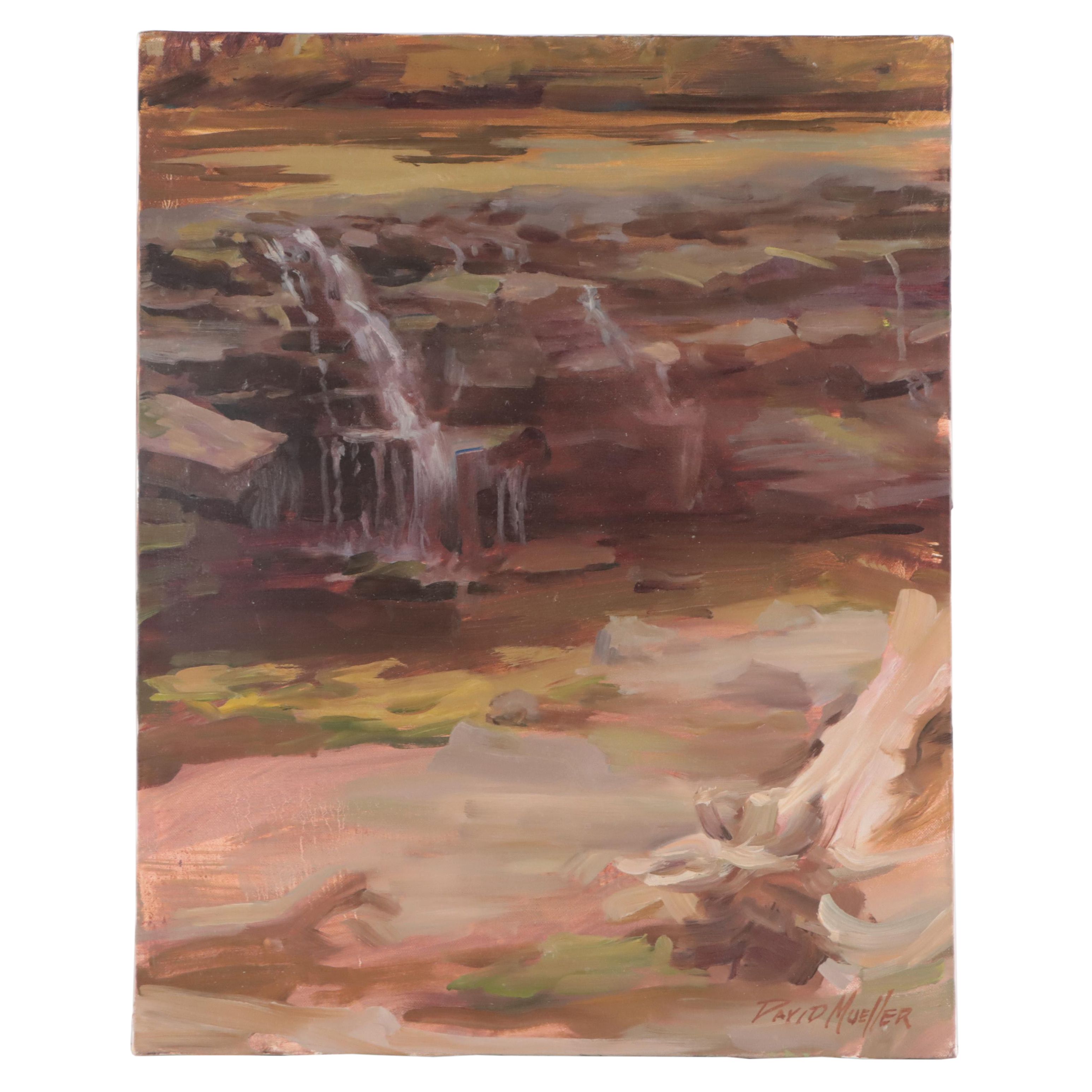 David Mueller Oil Painting of a Babbling Brook