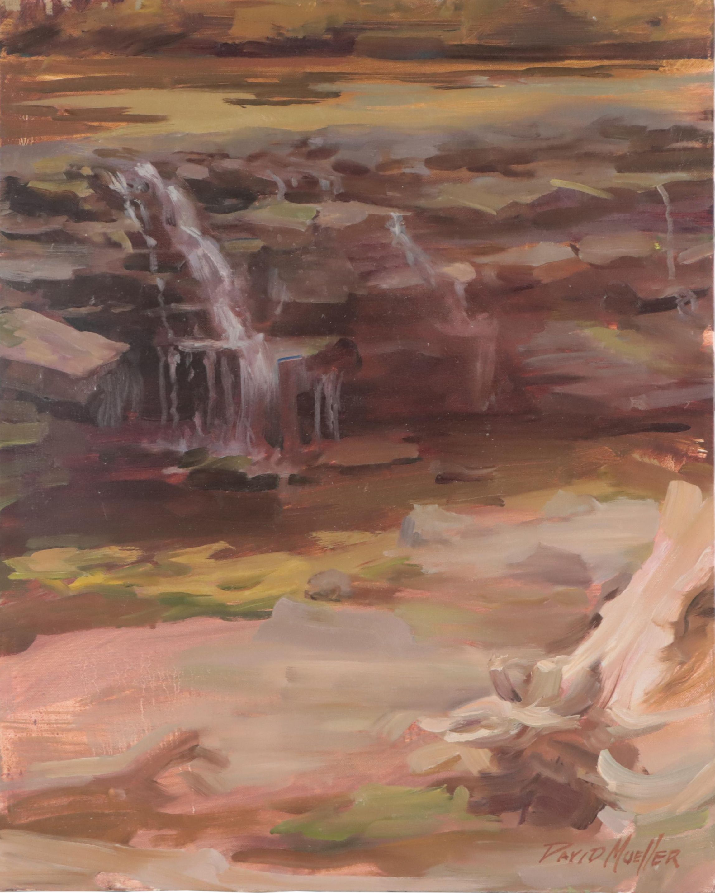 David Mueller Oil Painting of a Babbling Brook