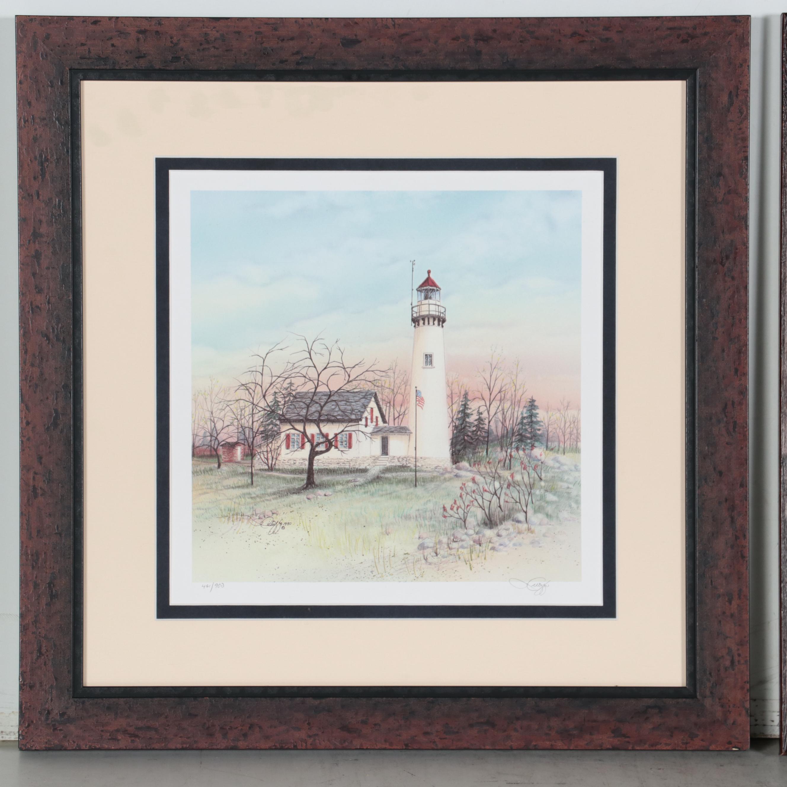 Offset Lithographs of Coastal Lighthouses, Circa 1997